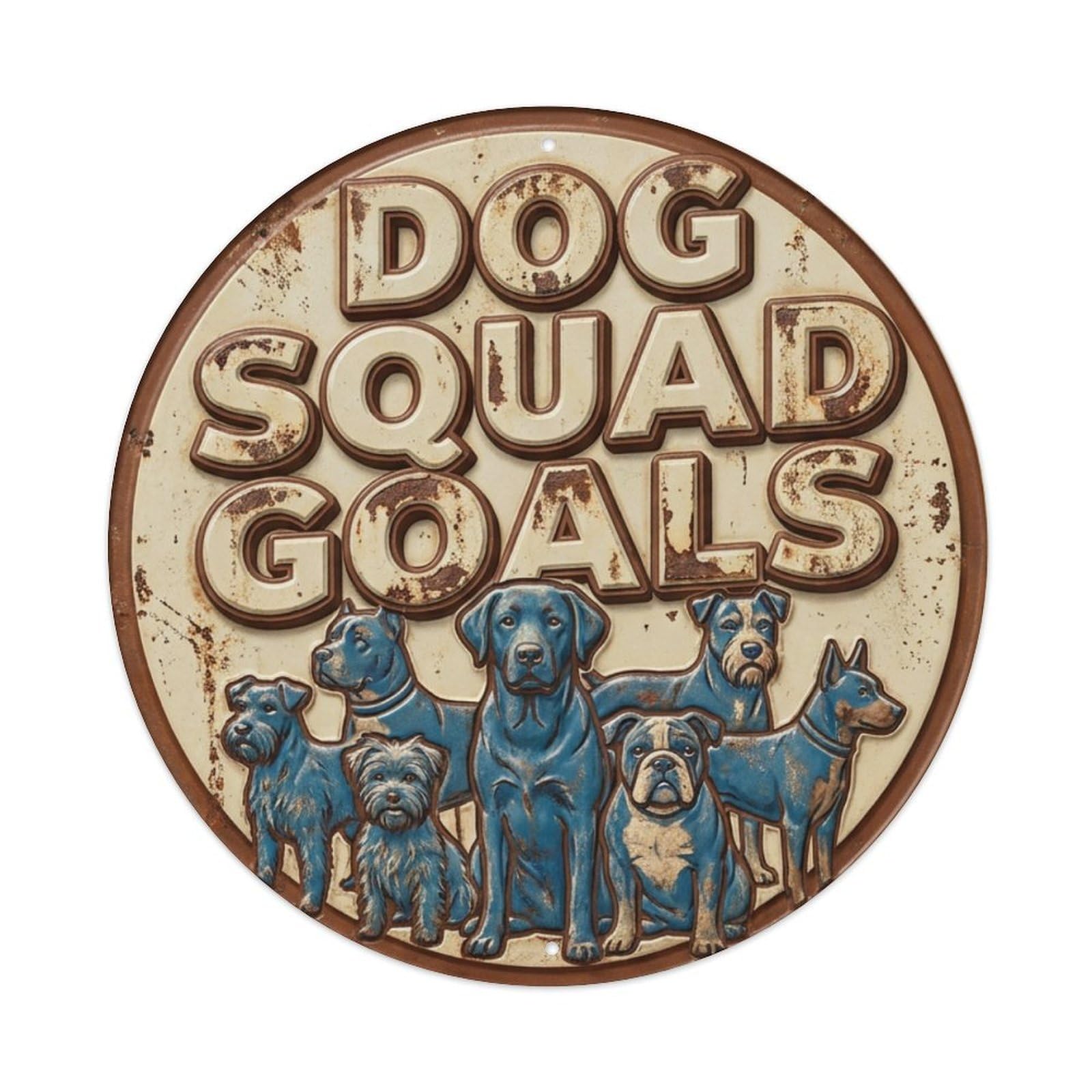 Dog Squad Goals Paws Metal Tin Sign Plaque Wall Decor for Cafe, Club Bar, Office, Home Garden Round Metal Poster 8x8Inch