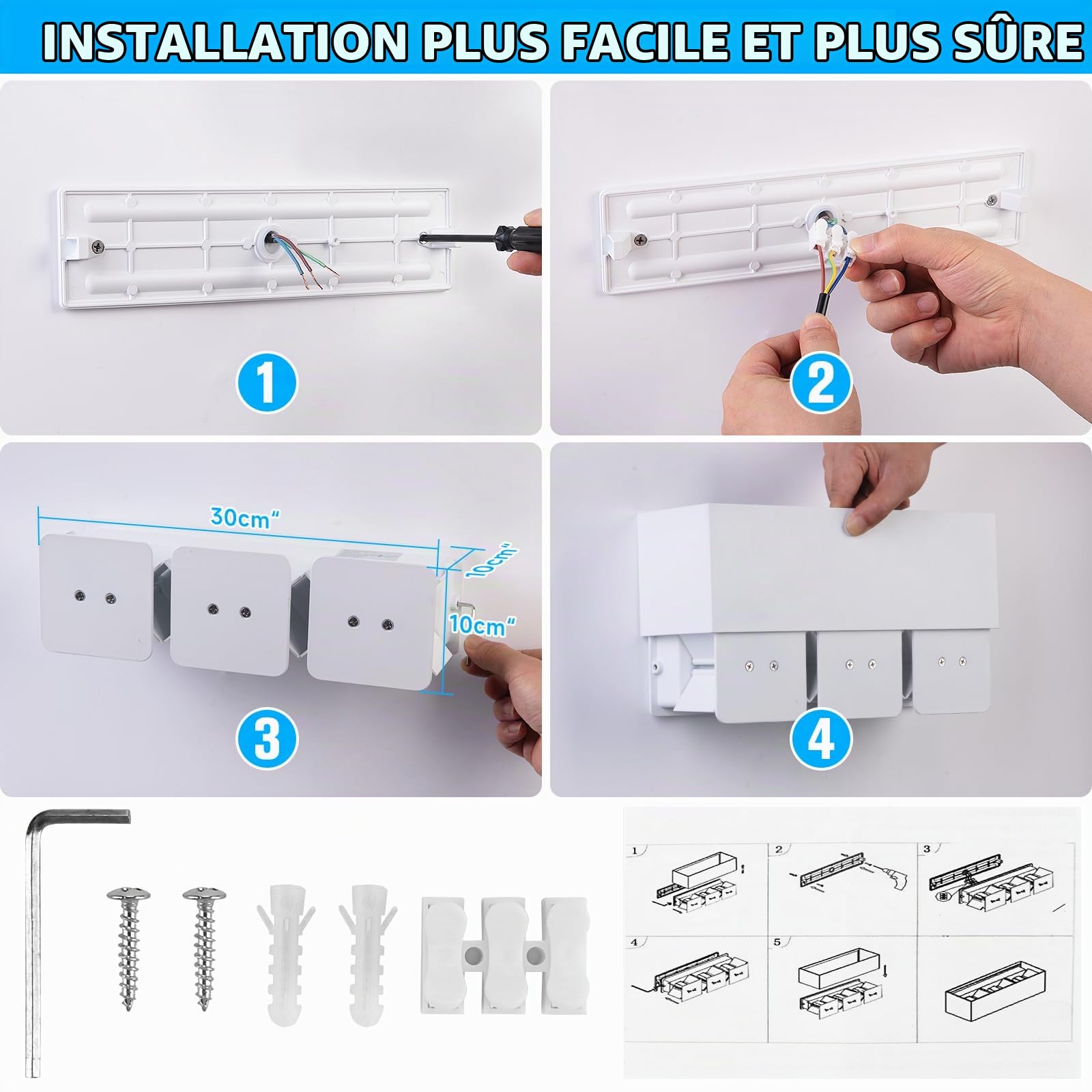 ledmo 30W Applique Murale Exterieur/Intérieure 3000K Applique Exterieur LED Blanc Éclairage Extérieur Réglable de Façade en Aluminium, Ip65 étanche