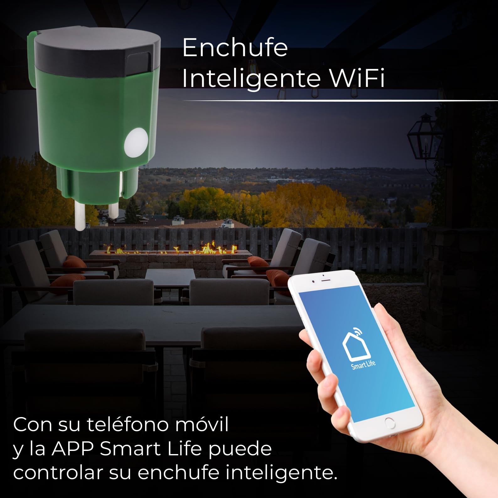 LED ATOMANT Presa WiFi Esterno Rotondo Verde 16A IP44 App Smart Life | Compatibile con Alexa e Google Assistant, App Smart Life e Tuya