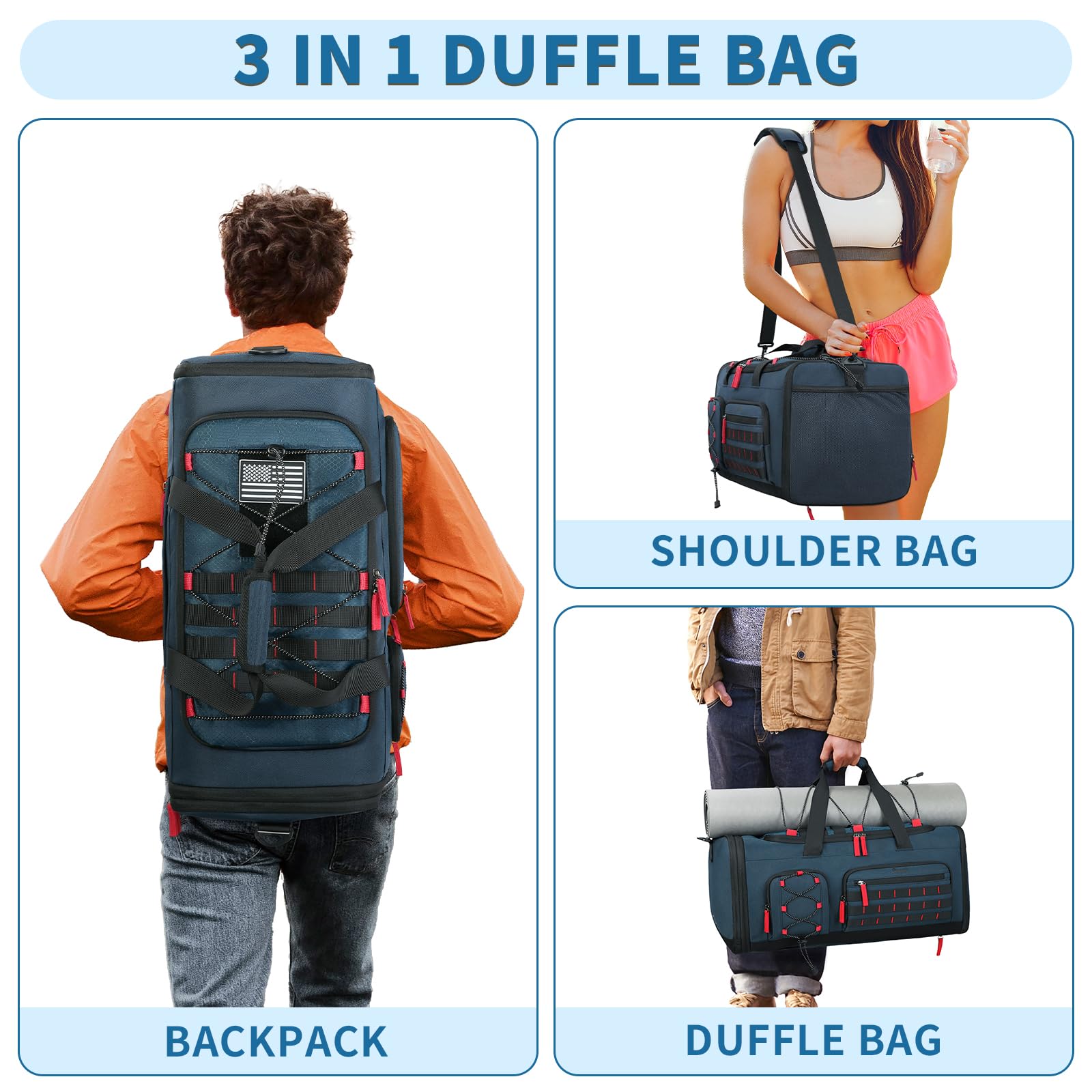 Bosstin - Bolsa de Deporte para Hombre y Mujer (45 L, Bolsa de Viaje, Bolsa de Deporte, Bolsa de Fin de Semana, Mochila de Noche con Compartimento para Zapatos