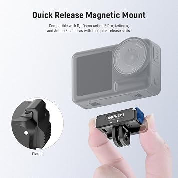 NEEWER Magnetic Mount Adapter Compatible with DJI Osmo 360 / Action 5 Pro/4/3, Upgraded Metal Quick Release Action Camera Mount Vlogging Accessories with 1/4 Tripod Thread, AC011
