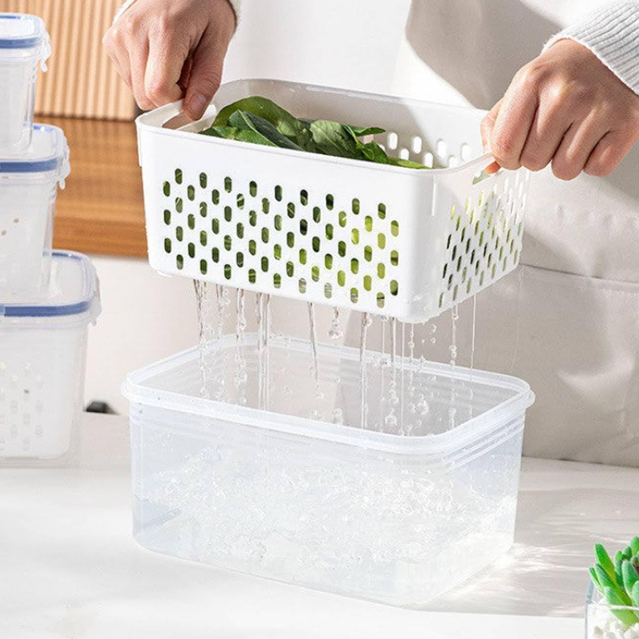 Zestaw 3 pojemników do przechowywania żywności z pokrywkami - pojemniki na owoce 2026 na lodówkę, niebieskie przezroczyste plastikowe pudełka do przechowywania, 3 szt