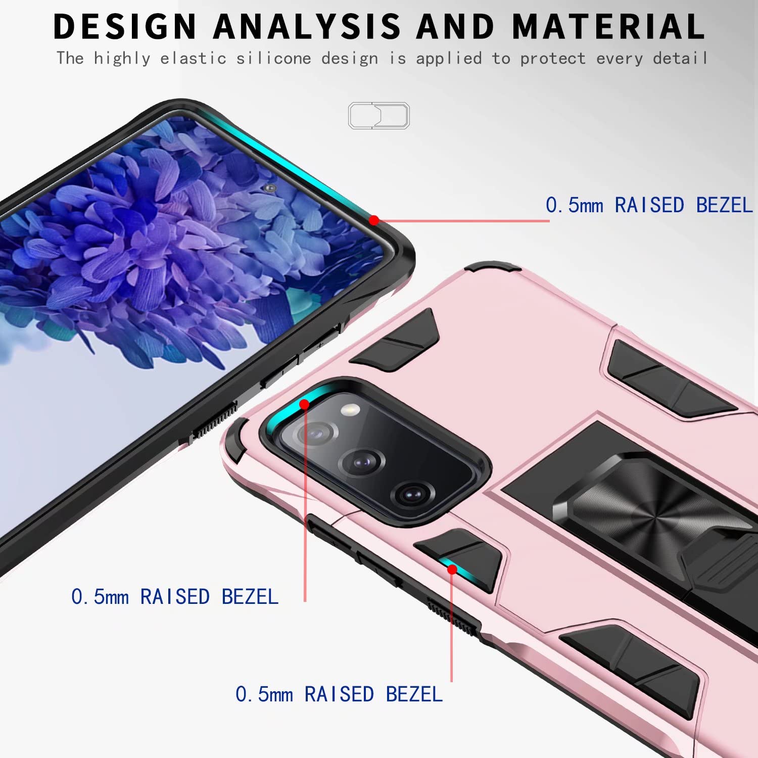 BAIDIYU Cover Per Vivo Y21 Con Staffa | Custodia A Doppio Strato TPU+PC, Antishock, Rossa - 3
