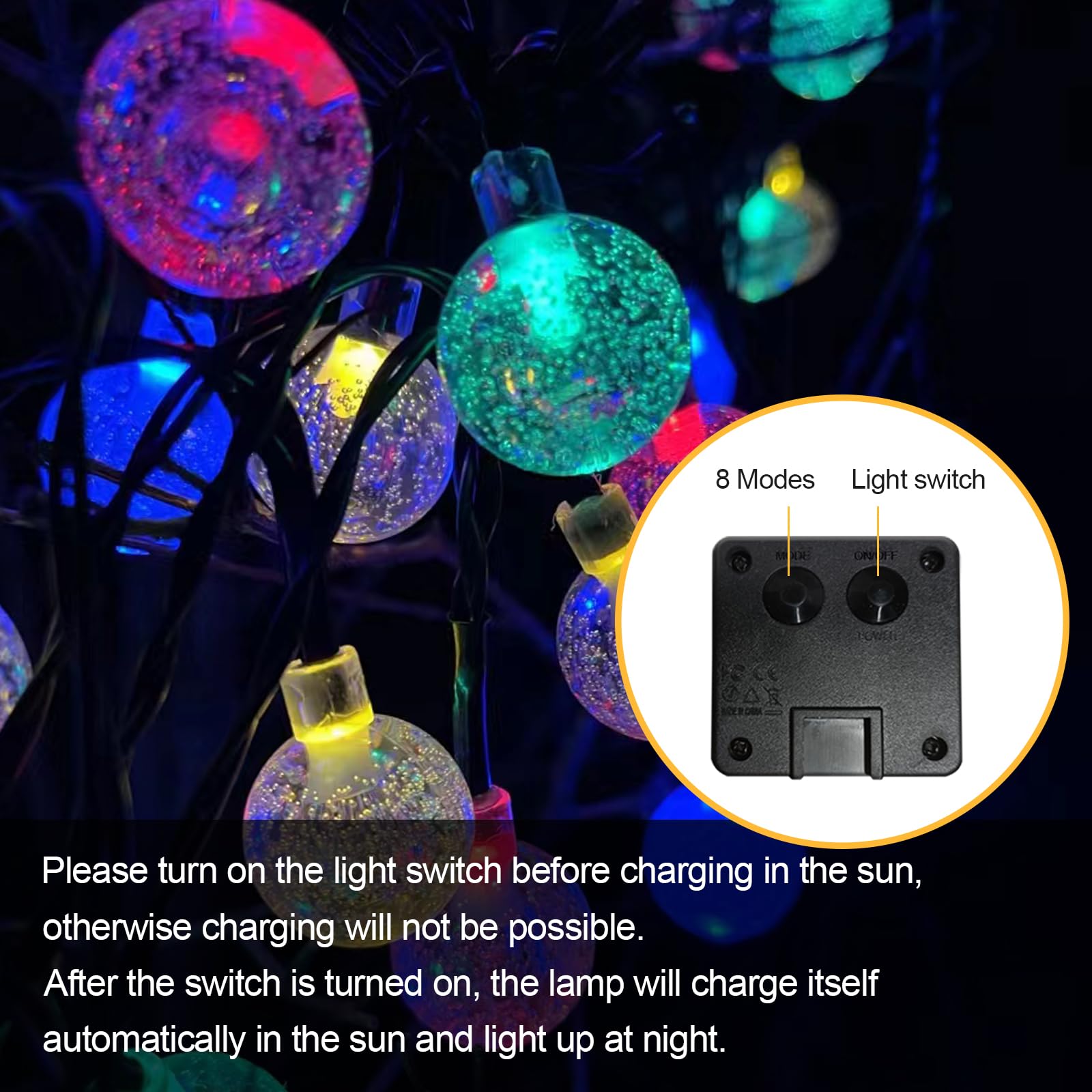 LQWELL® Catena luminosa a energia solare per esterni, giardino, luce a energia solare, sfere di cristallo, 20 LED, 5 m, IP65, 8 modalità, per esterni, giardino, terrazza (5M 20LED Multicolore)