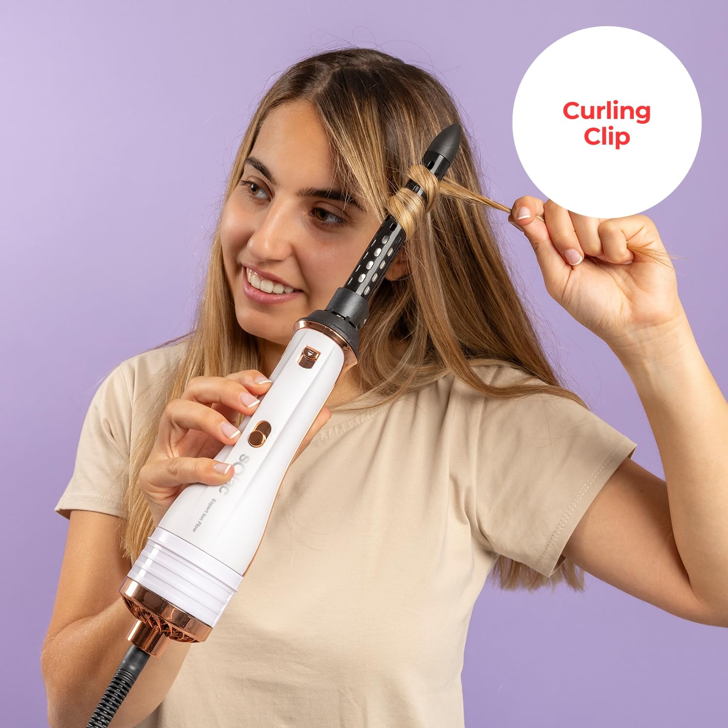 Solac - Moldeador de Pelo Expert Ion Flow, 6 en 1, 1200W, 6 Cabezales, Secador Alisador, Rizador, Cepillo Volumen y Ondas, 3 Velocidades y Temperatura, Antiencrespamiento