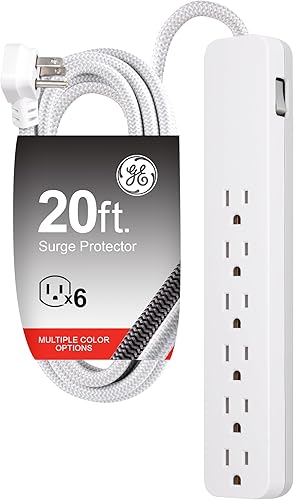 Miniatura 7 de GE 62940 Protector de sobretensión, cable de extensión de 20 pies, 840 julios, enchufe plano, certificación UL, blanco