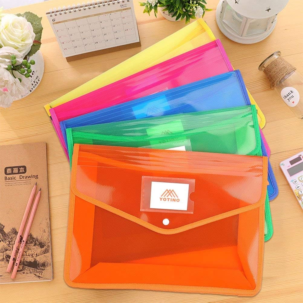 Plastic Wallets A4 Folders, YOTINO 5 Pcs A4 Plastic Folders A4 Folders Wallets Plastic Document Files Popper Wallets Envelope Folders Pockets Folders with Snap Closure, School Office