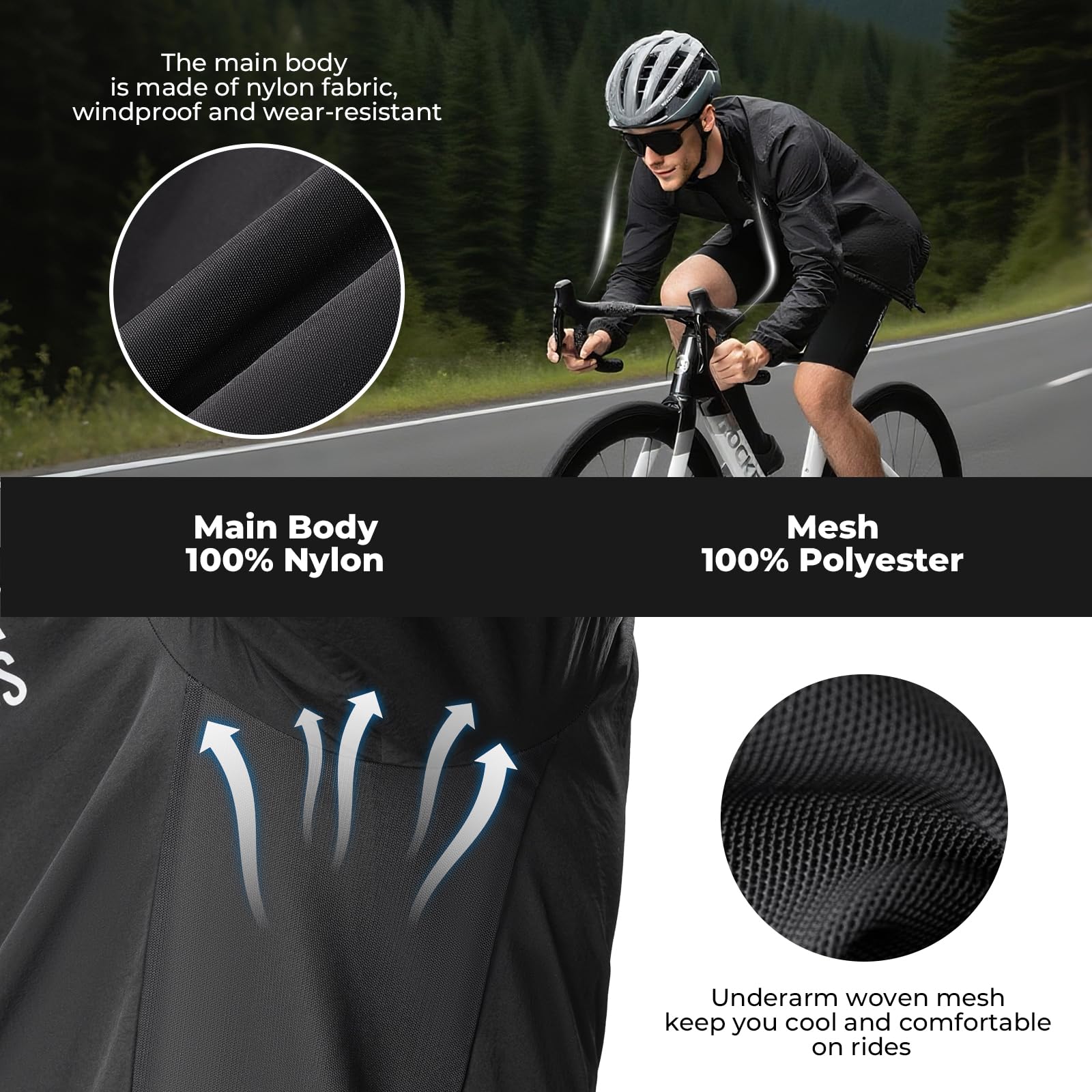 ROCKBROS Veste Homme Cycliste Respirante Séchage avec Protection Menton, Manches Longues, Noir/Marron M-4XL