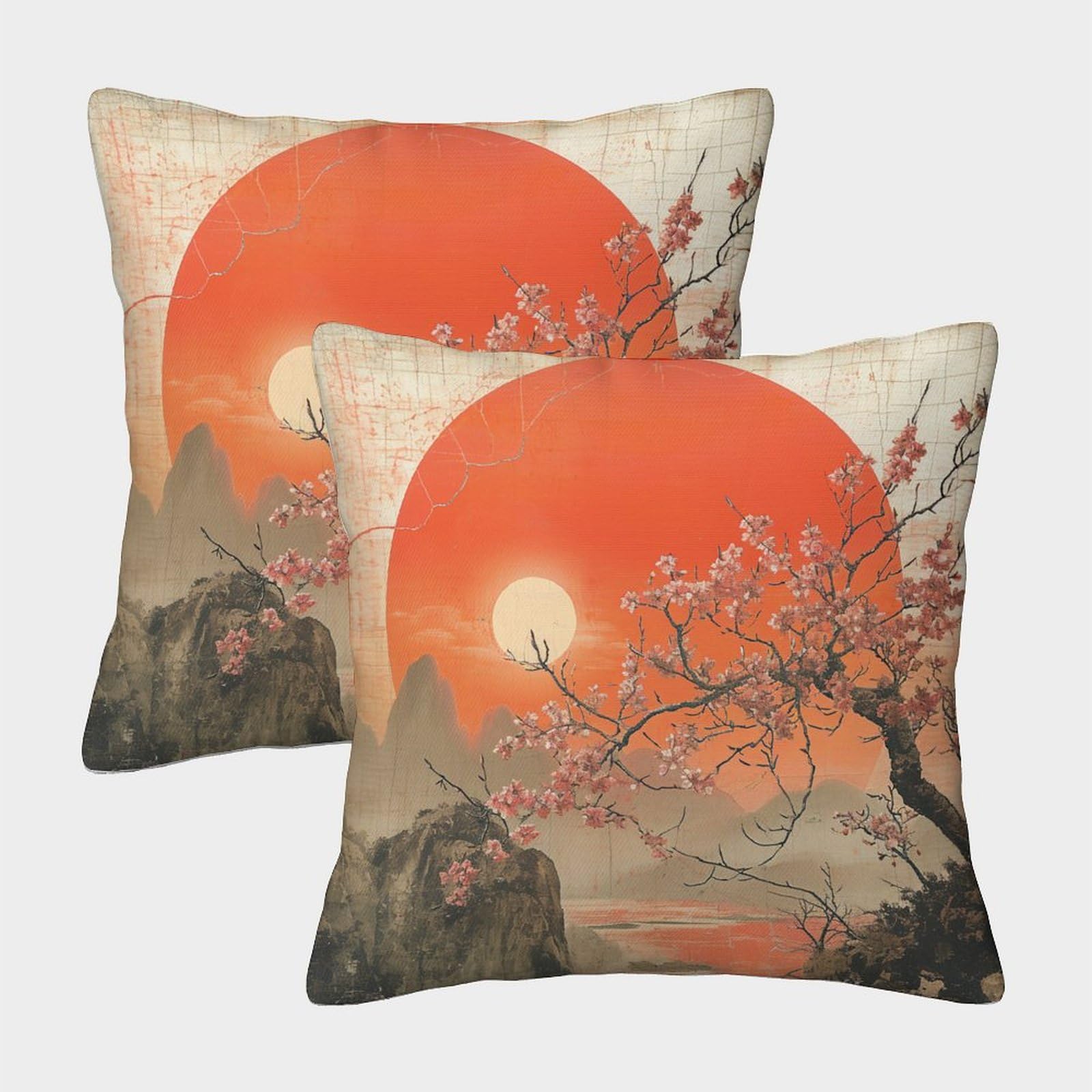 UENDOKRNN Flower Cushion Covers, Pack of 2 Soft with Invisible Zipper Peach Blossom Cushion Covers,Pillow Covers Decorations of Life for Sofa, Outdoor Garden, Bed, Couch,Car 40x40cm