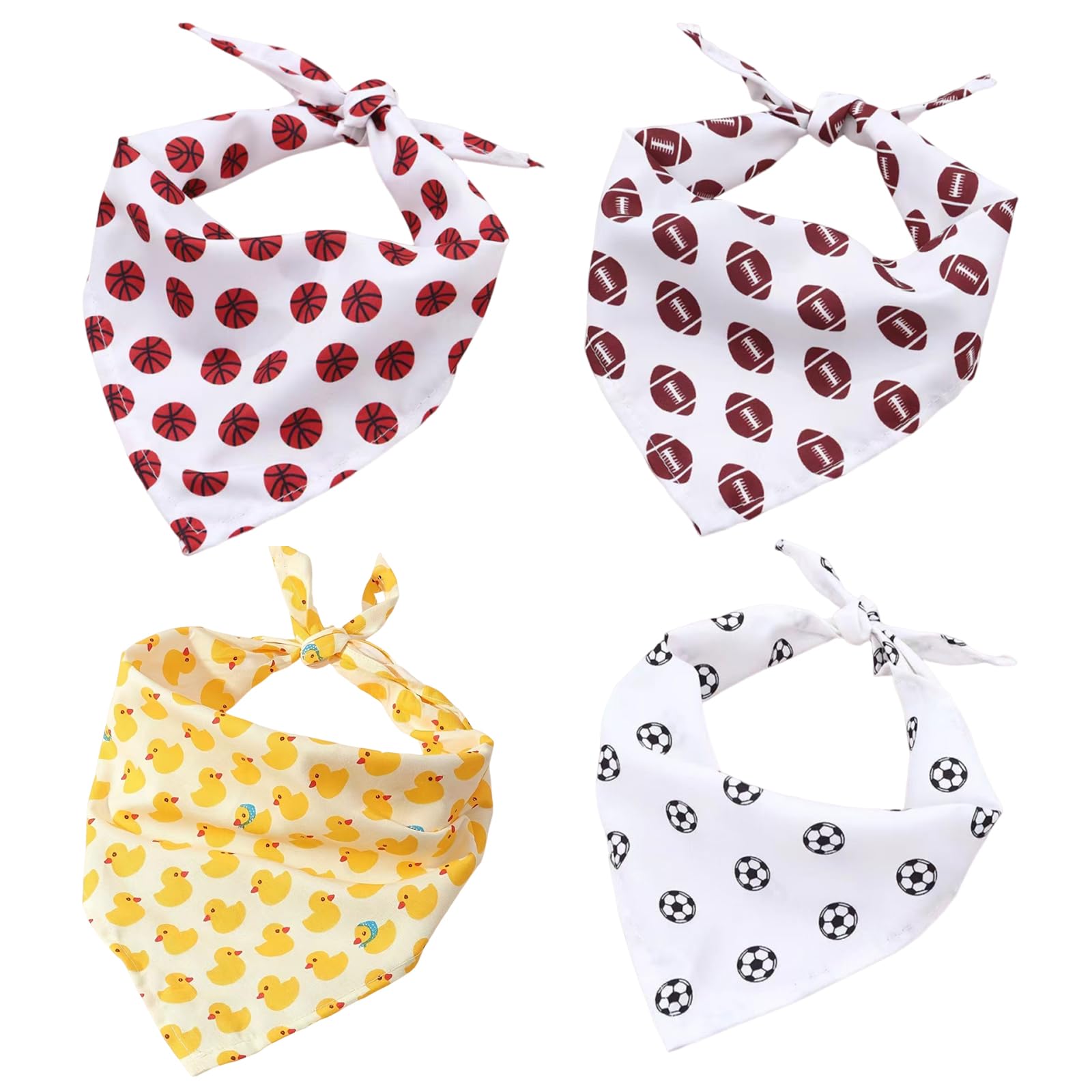 4 PCS Cat Bandana, Dog Bandana, Pet Bandanas with Sporty Designs (Yellow Duck, Basketball, Football, Rugby)