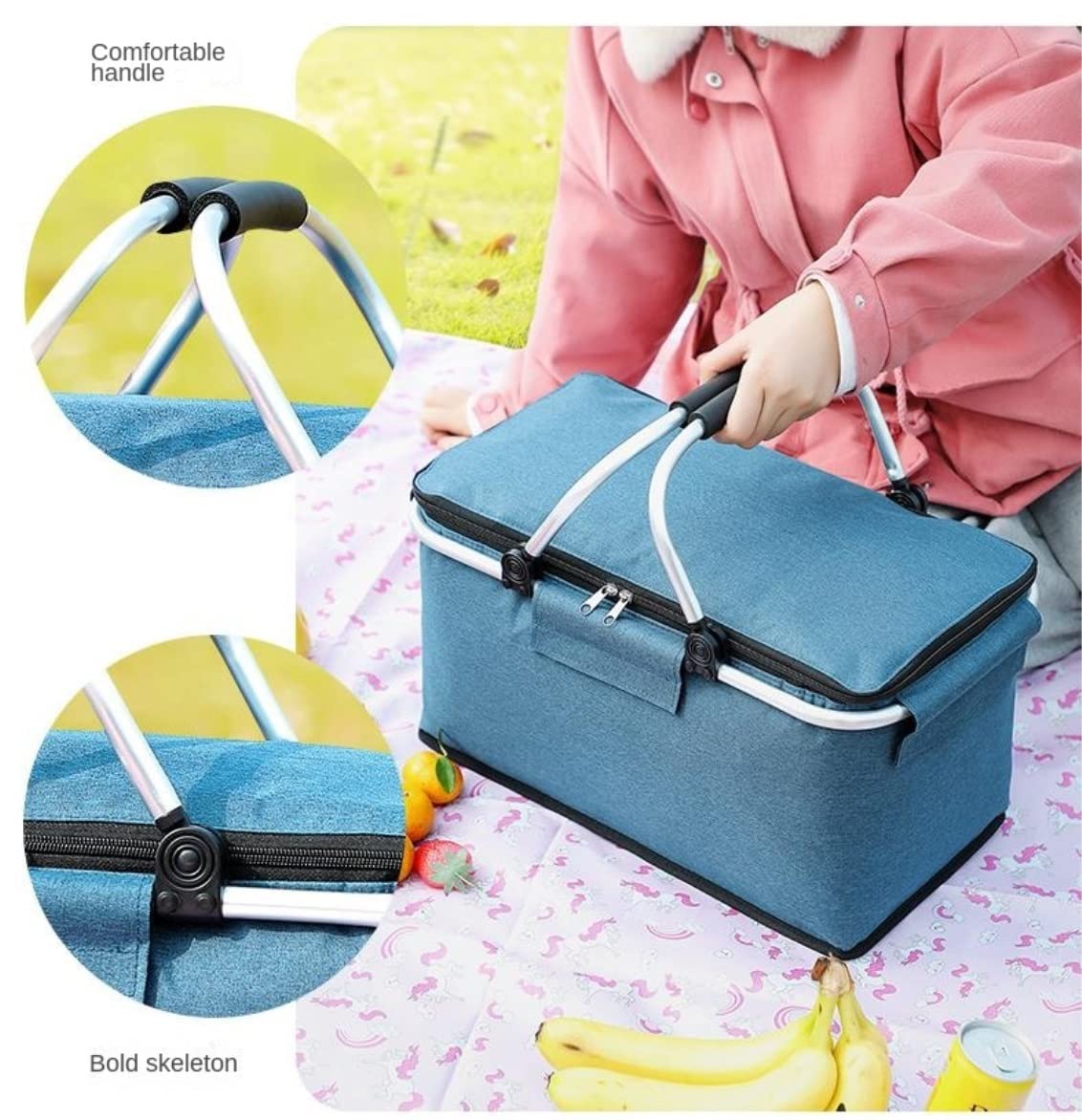 Cesta Picnic Cesta De Picnic Cesta De Pícnic Manta De Pícnic Impermeable Y Plegable con Asas Giratorias Dobles Refrigerador Aislado Portátil Cesta Picnic para Camping