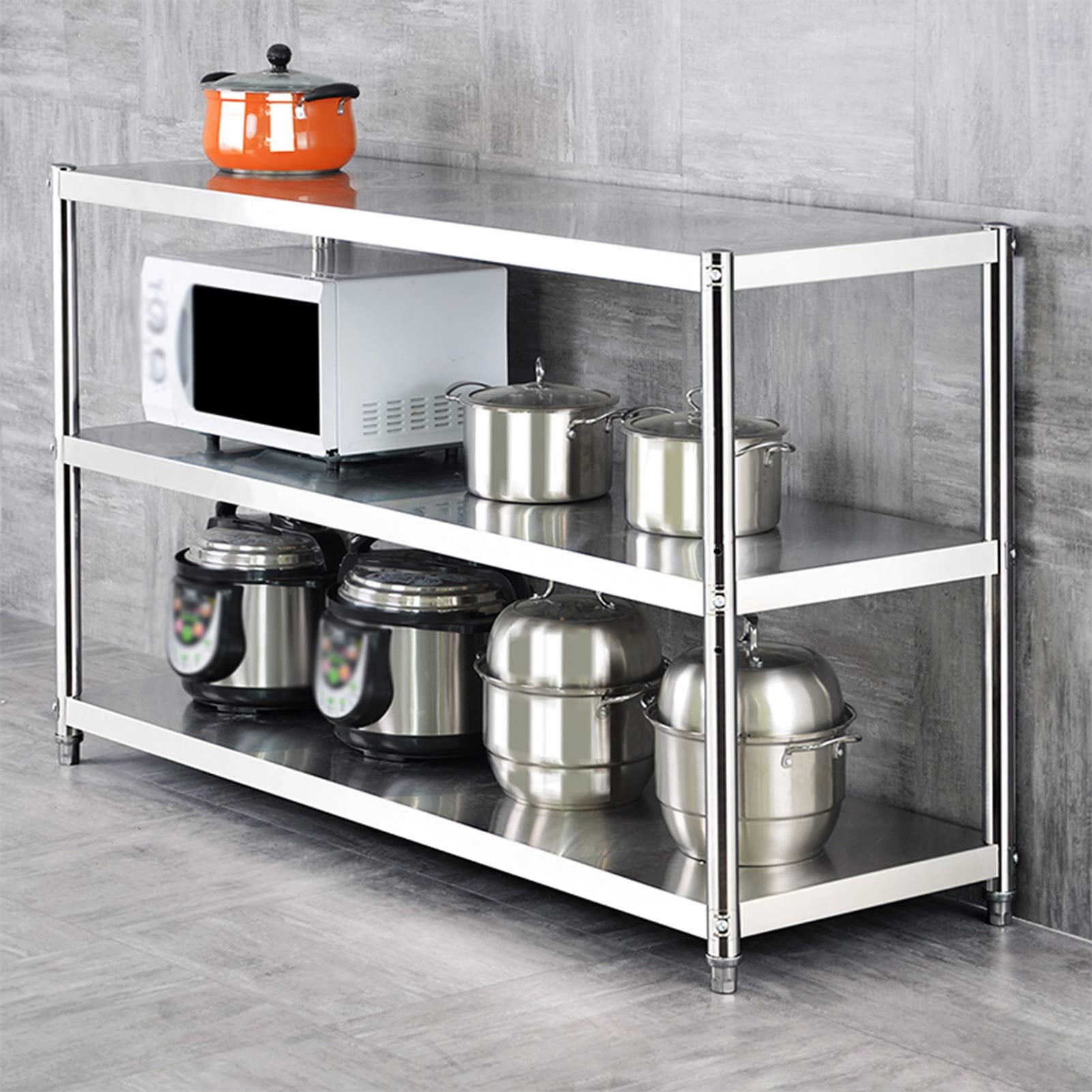 Scaffale regolabile a 3 ripiani in acciaio inox per ristorante commerciale resistente argento scaffalatura cucina nization 90 x 45 x 80 cm