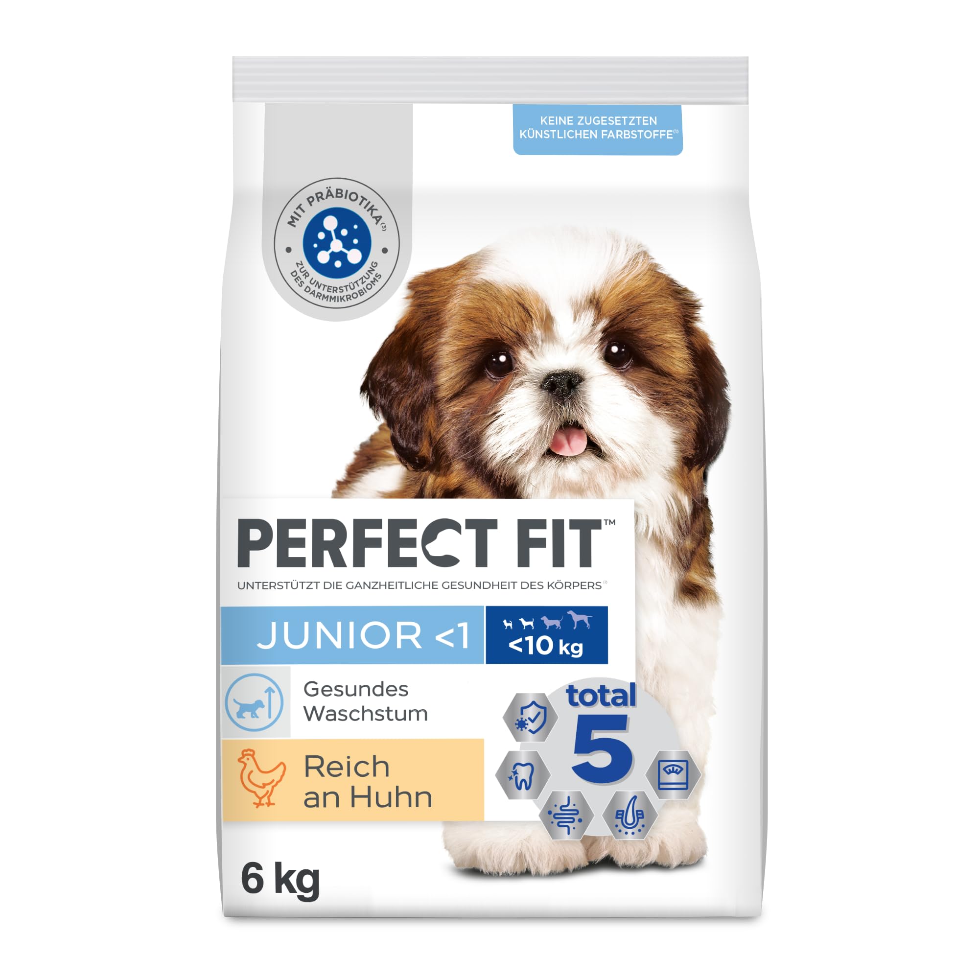 Perfect Fit Junior <1 Trockenfutter fr kleine Hunde (<10kg) unter 1 Jahr,  6kg (1 Beutel)  Premium Hundefutter trocken fr Welpen reich an Huhn, zur  Untersttzung gesunden Wachstums : Amazon.de: Haustier