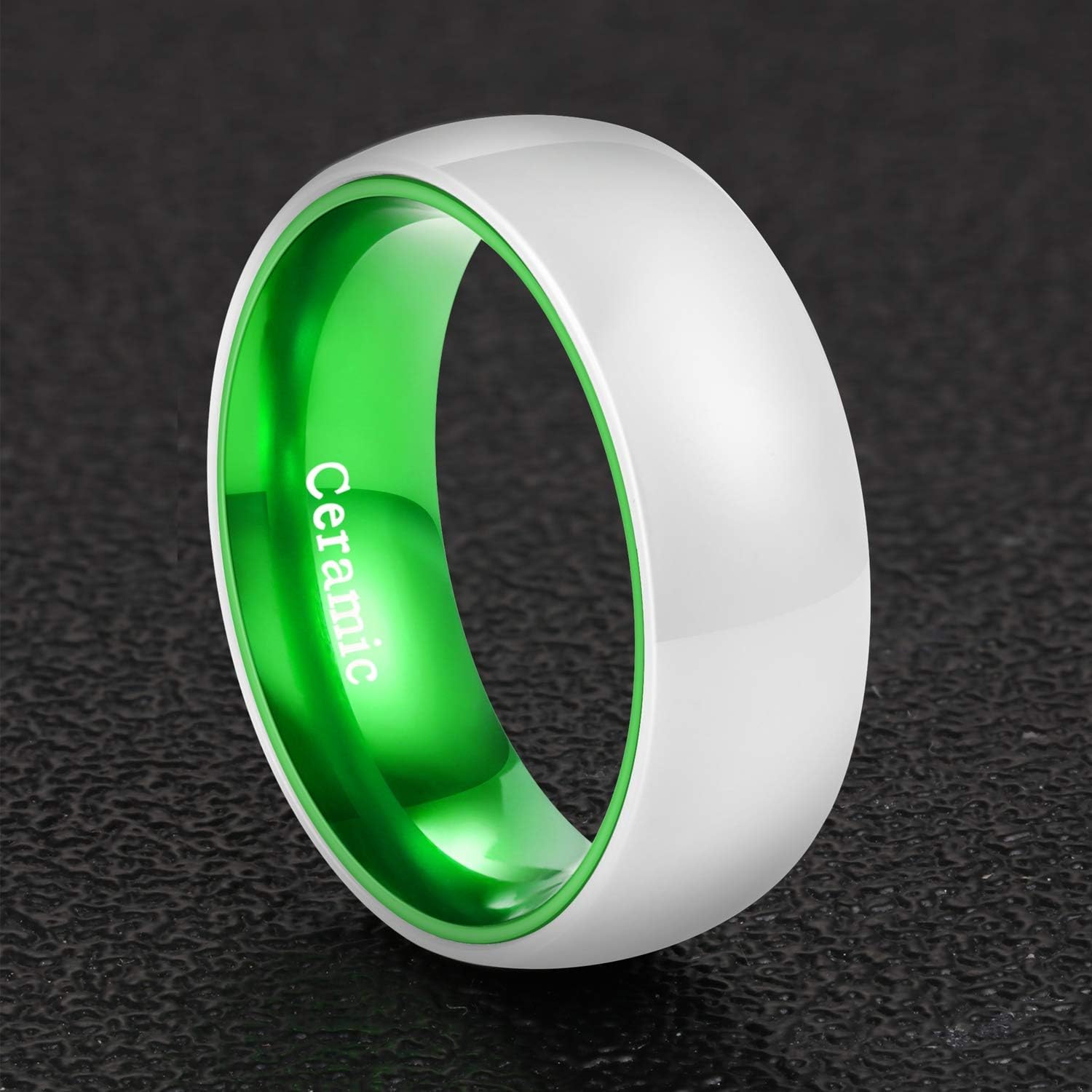 POYA White Ceramic Ring 6mm 8mm Wedding Band for Men Women Inlay Anodized Aluminum Liner Comfort Fit