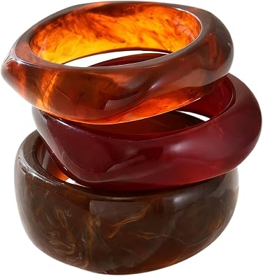 3PCSAcrylic Chunky Bangle Bracelets for Women,Resin Bangles Wide Geometric Irregular Colorful Jewlery for Gifts