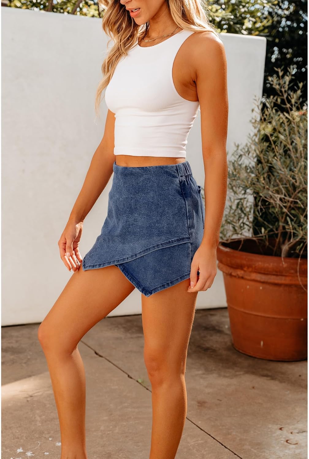 luvamia Jean Skorts for Woman High Waisted Pull On Stretchy Denim Wrap Skirt with Shorts Trendy Asymmetrical Skort - Image 5