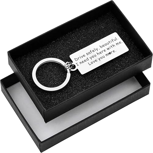 Miniatura 5 de Llavero con texto en inglés Drive Safe I Need You Here With Me, regalos para novio con texto en inglés "I Love You", regalo de cumpleaños para marido