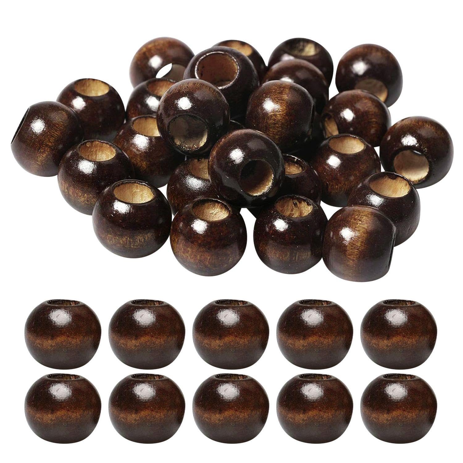 VEHYEGOI 50 Pieces Round Wood Beads, Wood Beads With Holes, Loose Beads for Crafts Diy Jewelry Accessories, Beads For Stringing