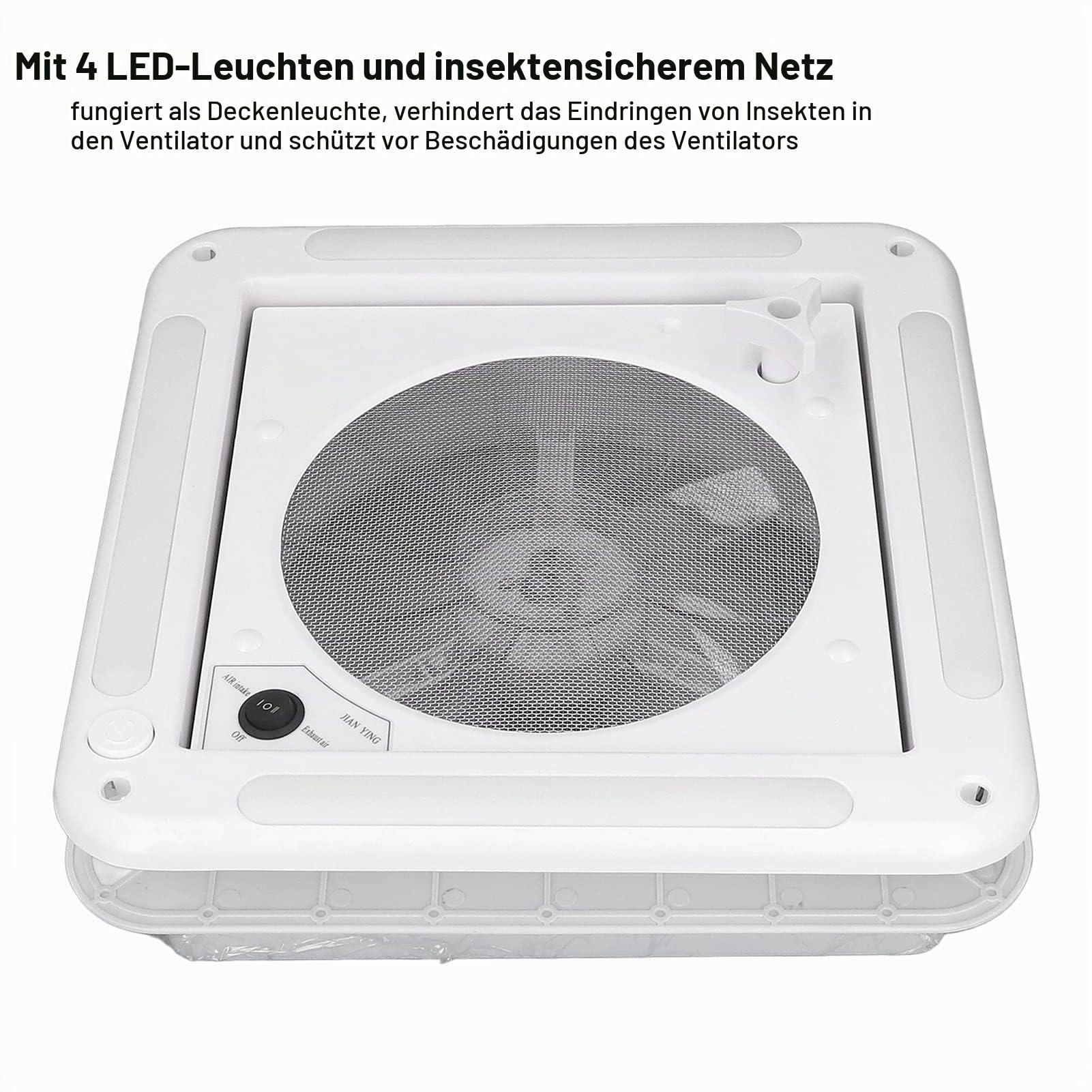 Wohnmobil Dachventilator, umkehrbar mit Licht geräuscharm insektensicher Deckenventilator 12V 3,6W for Wohnmobil Boot Reisemobil Wohnwagen