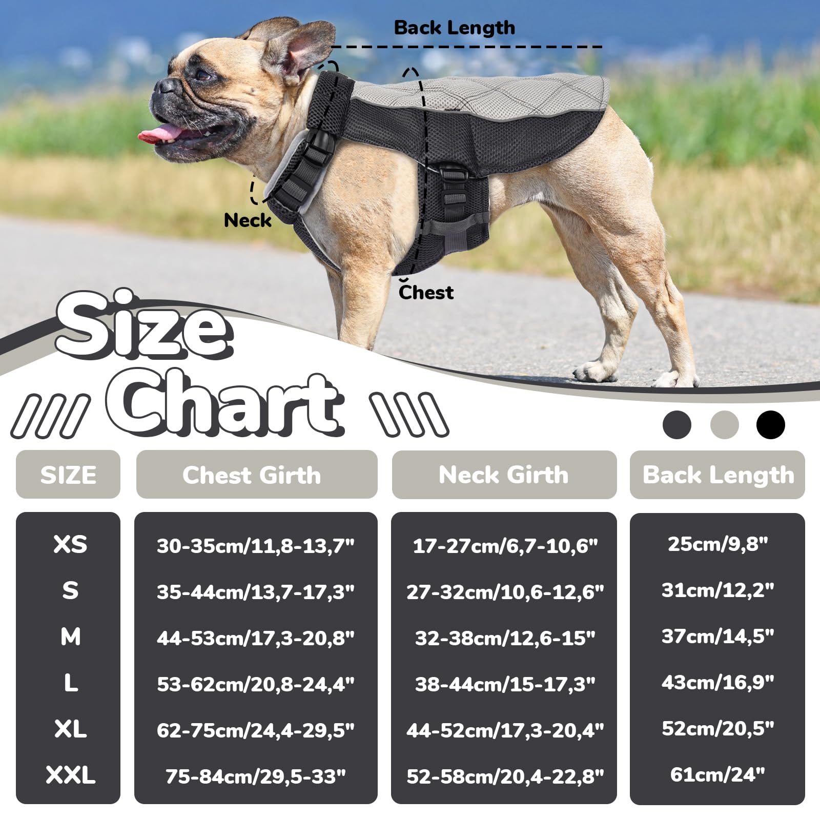 Giubbotto Refrigerante Cane, Confortevole Cappottino Refrigerante per Cani Gilet Rinfrescante Cane Traspirante Giubbotto Cani con Pettorina per Calde Giornate Estive, Grigio Antracite M
