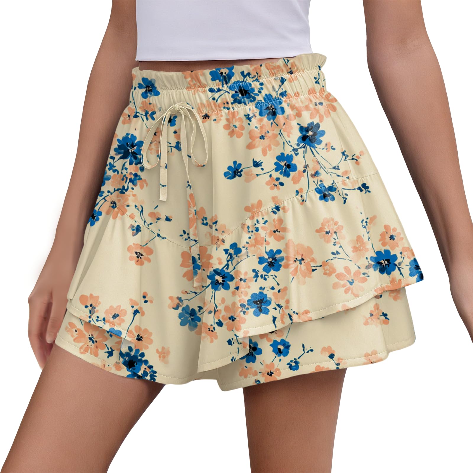 - Flowy Skort for Women Fashion Drawstring Elastic Waistband Breathable Plus Size Skirts High Waisted Boho Beach Wear