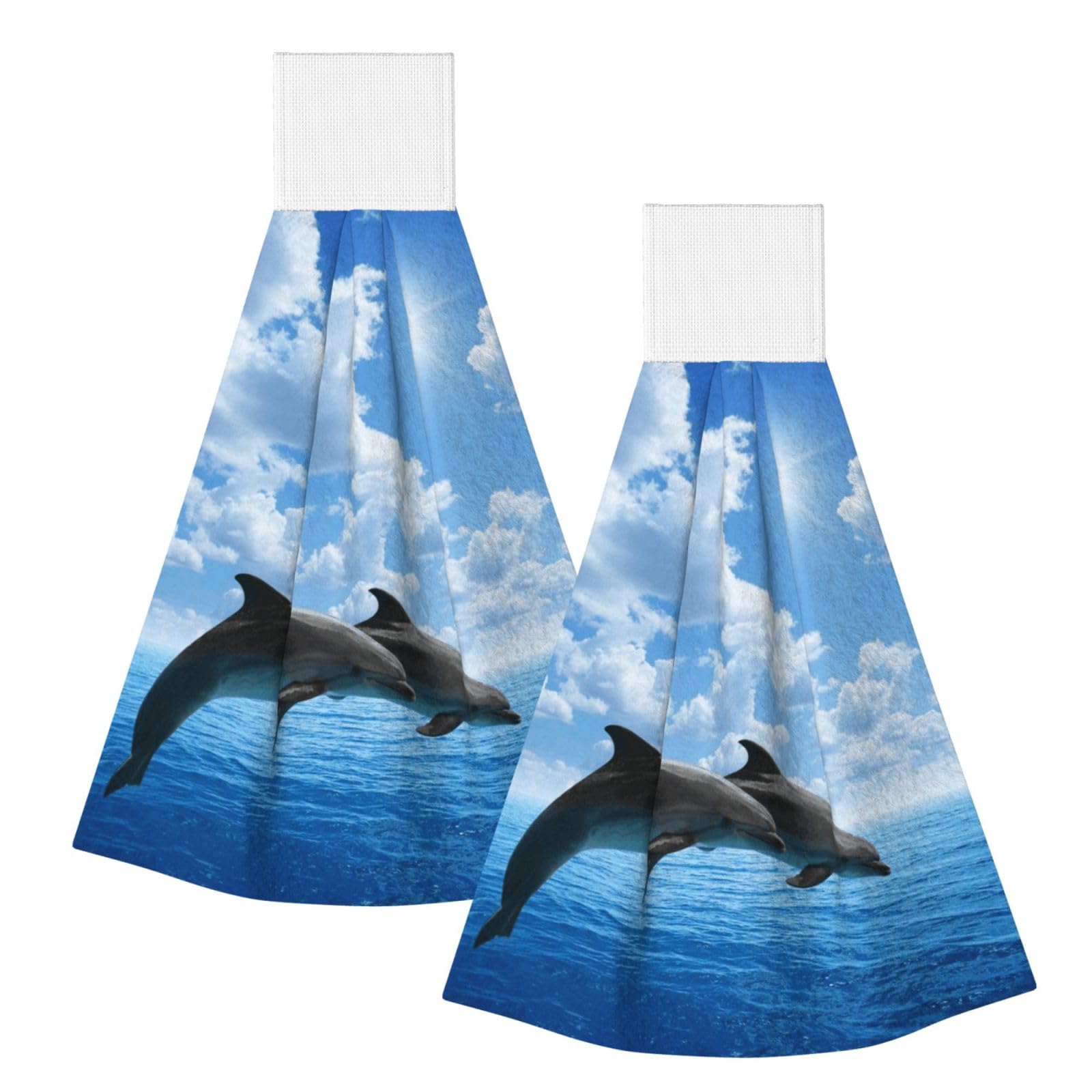 DOPKLNA Two Dolphins, 2 Pcs Hanging Coral Fiber Hand Towels for Bathroom, Absorbent Kitchen Towels