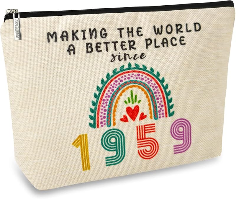 Necessaire de maquiagem ancpeany, modelo 1959, em linho, bege, com zíper