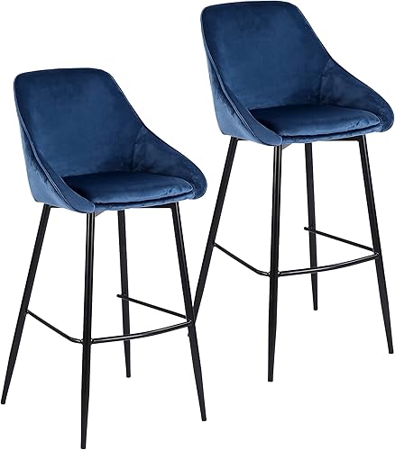 Miniatura 3 de Porthos Home Ugo - Juego de 2 taburetes de bar, respaldo bajo de apoyo y reposabrazos en tapicería de terciopelo suave y patas de hierro resistentes
