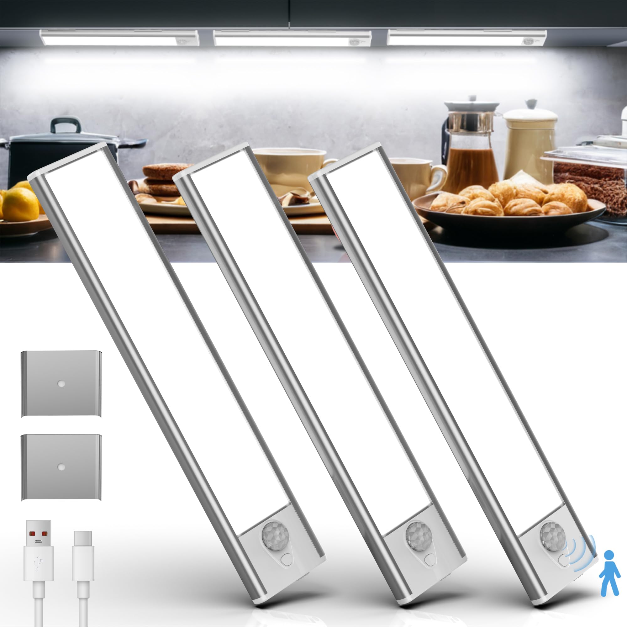 Luce Armadio LED con Sensore, Senza Fili Sotto La Luce Dell'armadio, Sottopensile LED Magnetica Controllo Touch Dimmerabile Luce Notturna Luce Scrivania Ricaricabile USB per Lettura, Lavorare
