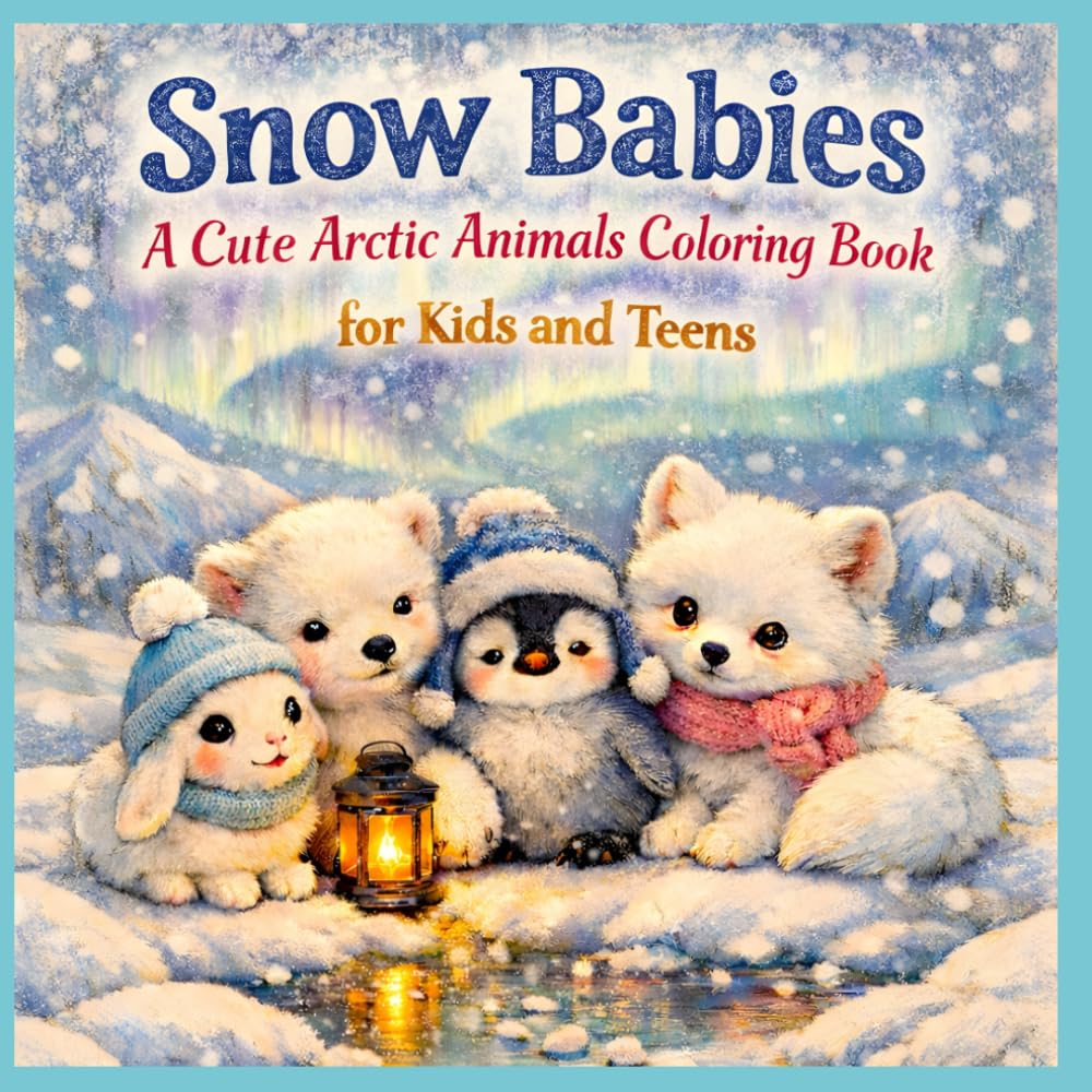 Snow Babies: A Cute Arctic Animals Coloring Book for Kids and Teens: Featuring Baby Penguins, Polar Bears, Arctic Foxes, Snowy Owls, and Winter Friends