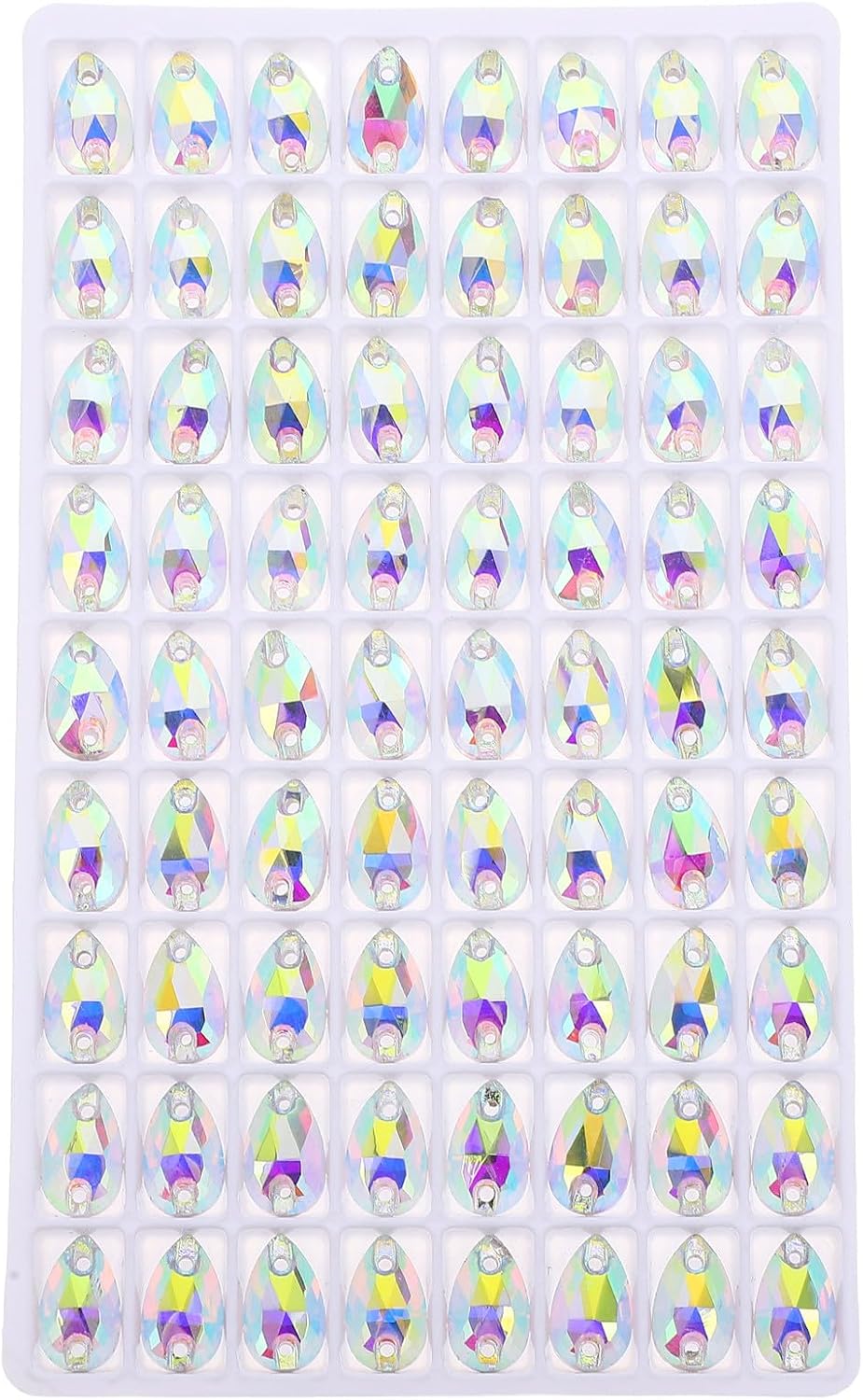 Teardrop Glass Sewing Gems with Double Holes, 72pcs Flatback
