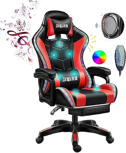 Miniatura 7 de Silla de juegos con luz LEDsilla de juegos profesional con altavoces Bluetooth, masajeador completo soporte lumbar y altavoz Bluetooth, sillas de