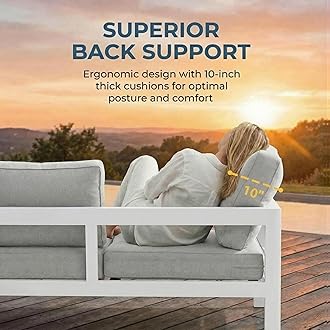 Solaste Aluminum Patio Furniture Set, 4 Pcs Modern Outdoor Conversation Set Couch Sofa with Upgrade Cushion and Coffee Table, White