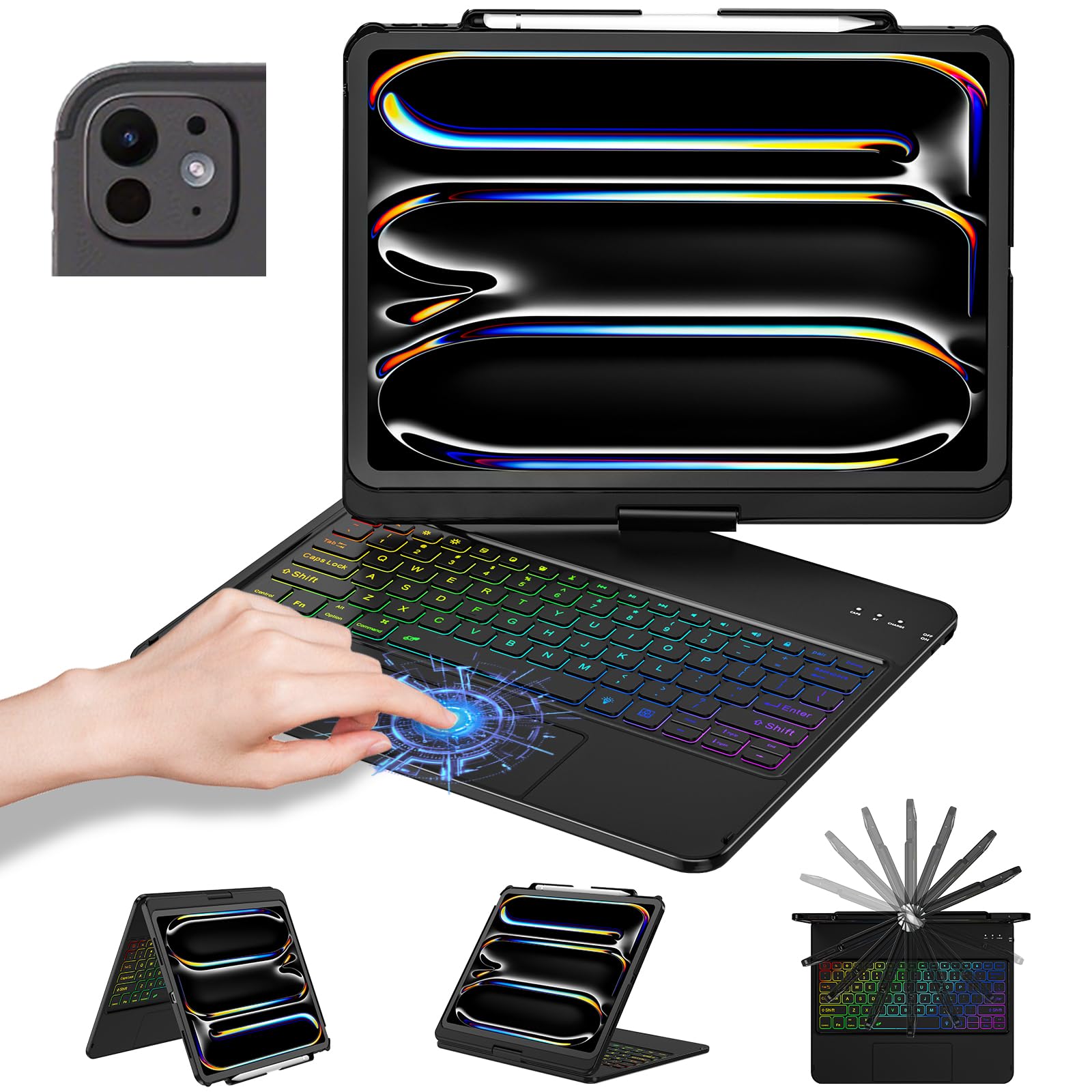 aMZCaSE Keyboard Case for iPad 13(M5/M4), Trackpad, 360° Rotating