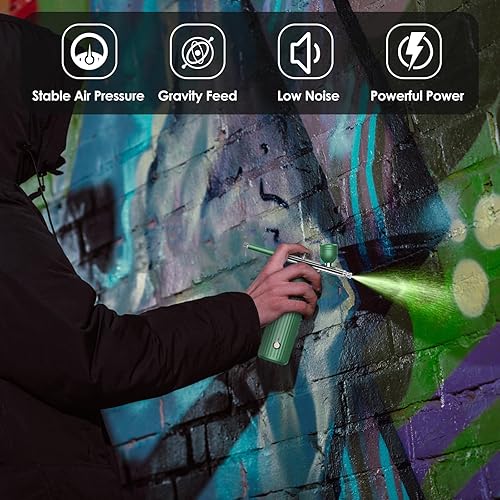 Miniatura 5 de Airbrush-Kit Compresor de aerógrafo inalámbrico recargable con kit de pinturas de 24 colores para peluquería, arte de uñas, maquillaje, pintura de