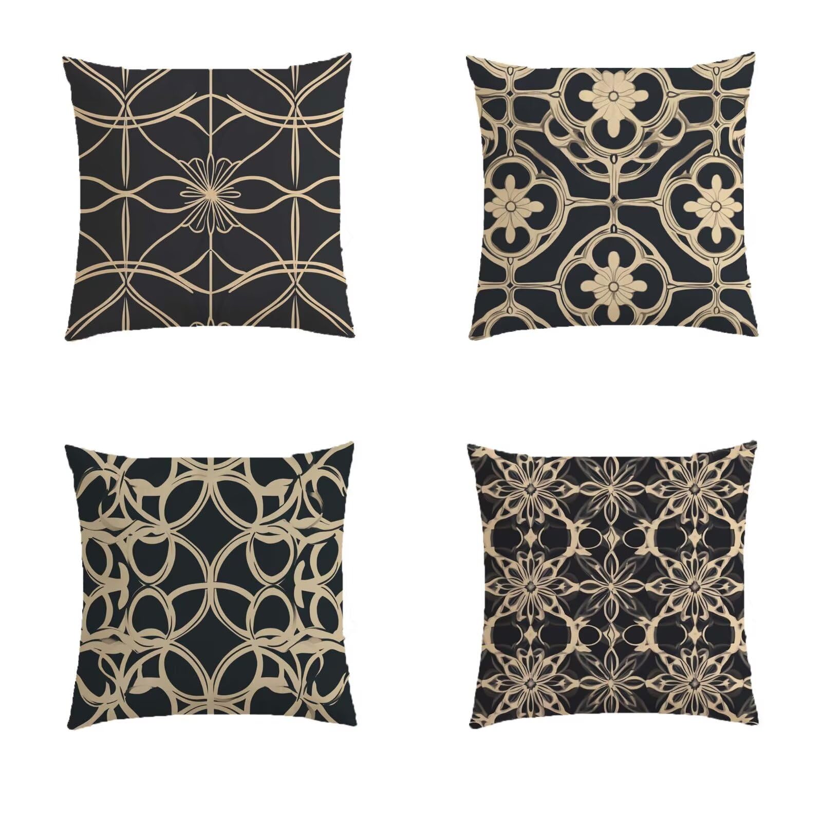 Housse de coussin 80x80cm imperméable lot de 4 motifs géométriques pour salon de jardin