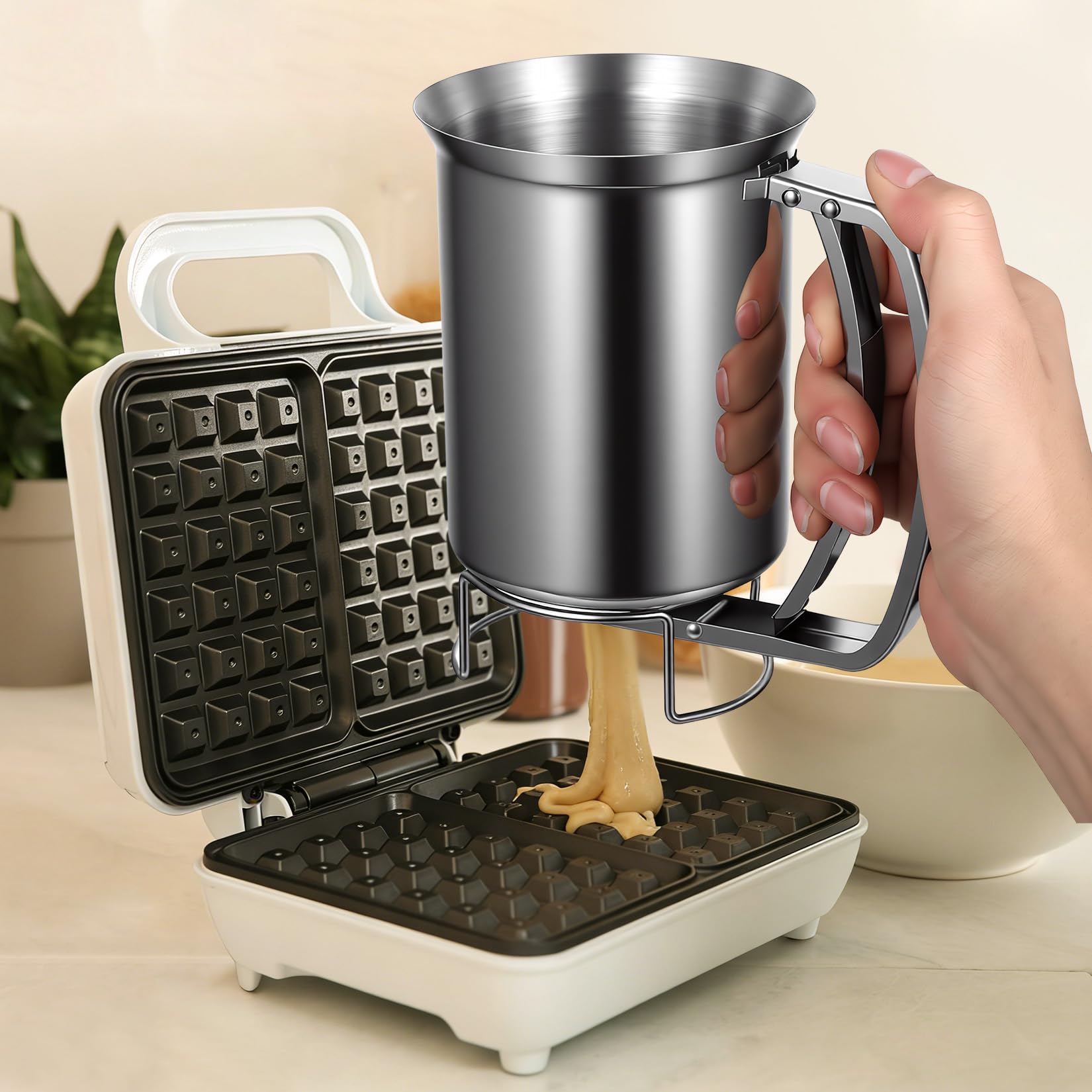 Dozownik do Ciasta ze Stali Nierdzewnej, 900 ml Dozownik do Ciasta na Naleśniki, Babeczki, Ciastka, Cupcake'y i Więcej - Akcesoria Kuchenne do Pieczenia