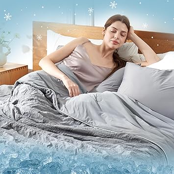 Cozy Bliss Cooling Comforter Twin Size Seersucker Plaid, Q-Max 0.4 Reversible Lightweight Cooling Blanket, Breathable Silk Smooth Summer Bedding Quilt for Hot Sleepers Night Sweats Dark Grey