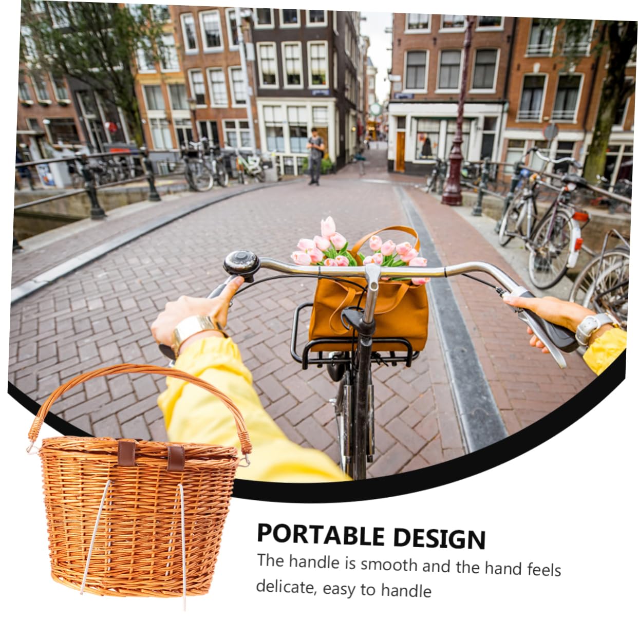 BESPORTBLE Bike Wicker Baskets for Women Front Bike Basket with Lid and Handle for Bicycles