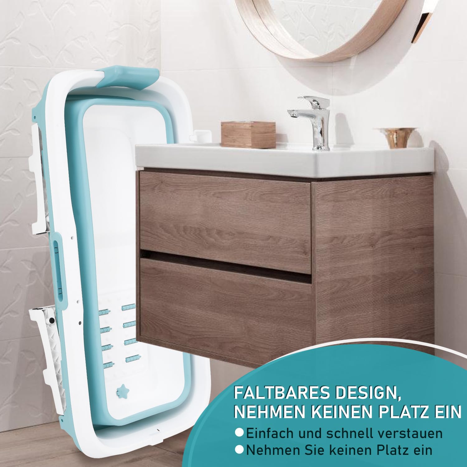 Faltbare Badewanne für Erwachsene, Klappbare Mobile Badewanne 149×60×50 cm, Tragbar & Platzsparend, mit Abdeckung und Ablaufschlauch, für Bad, Dusche & Outdoor, Blau