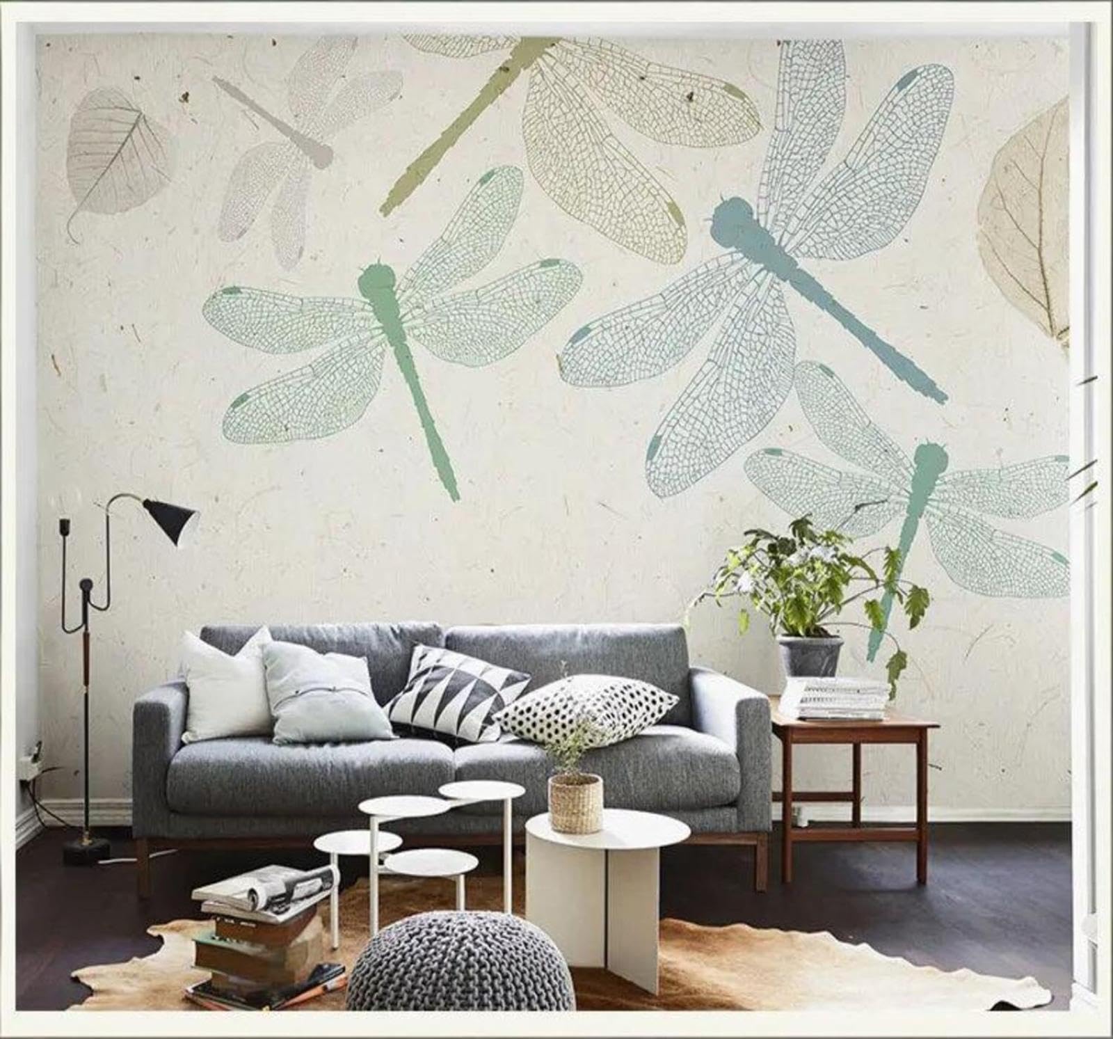 Xlming 200Cm×140Cm(B×H) Minimalist Hand Drawn Watercolour Dragonfly Elegant 3D Wallpaper Silky Texture Home Study Office Grey Dining Room Sofa Bedroom Living Room Tv Backdrop-200Cm×140Cm