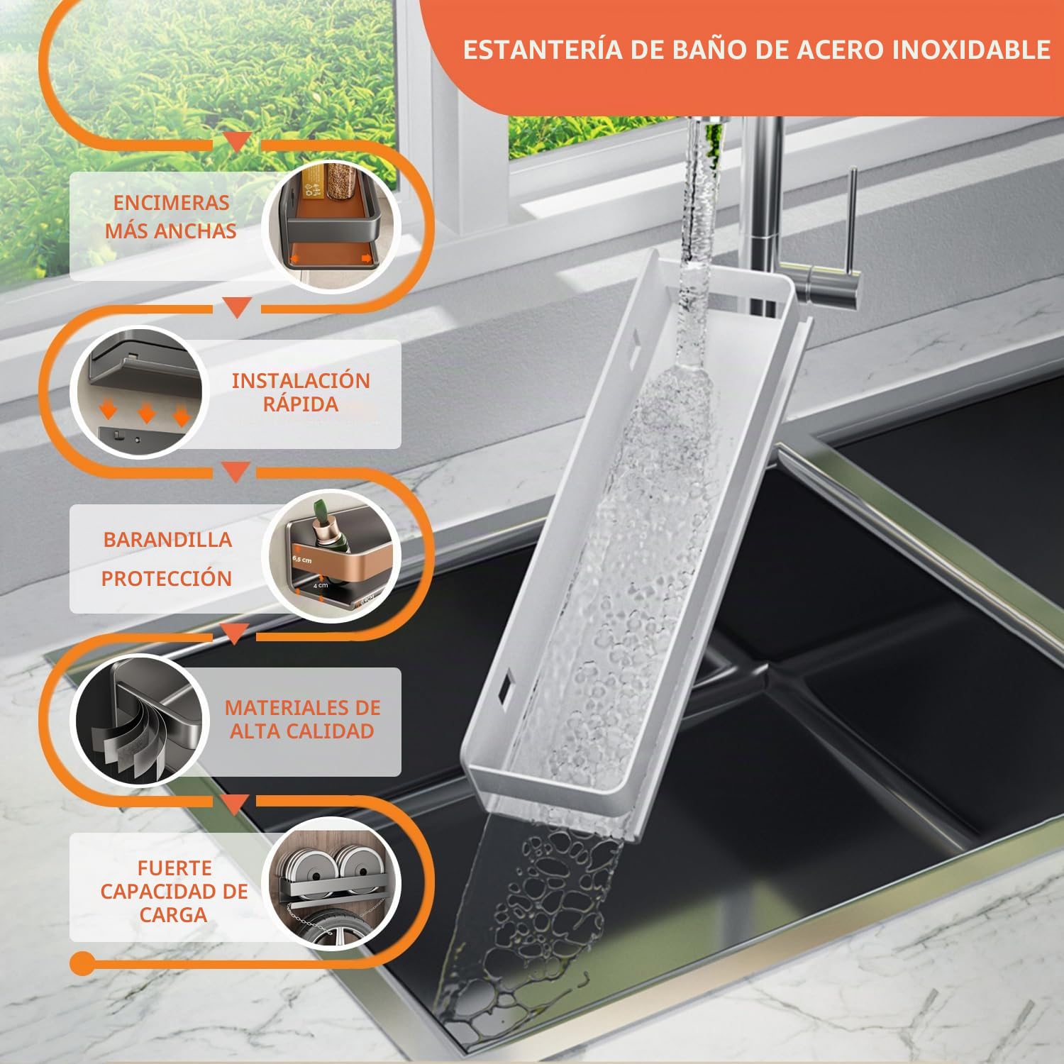 2 Piezas Estanteria Baño Instalación de Perforación Acero Inoxidable Estantería de Pared Estanteria Ducha Organizador para Baño CocinaCocina(Blanco)