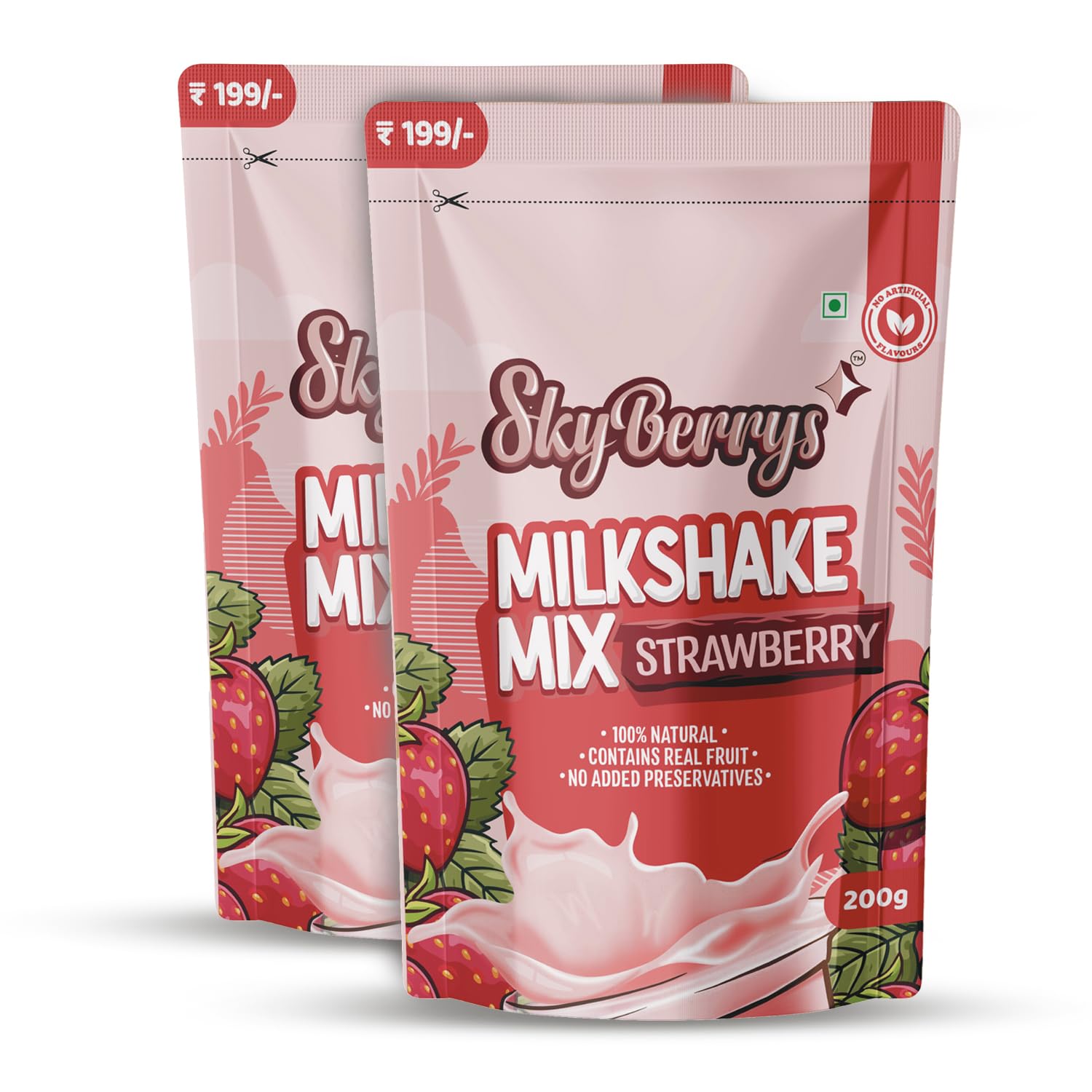 SkyBerrys Milkshake Mix Strawberry 400g (Pack of 2, 200g each