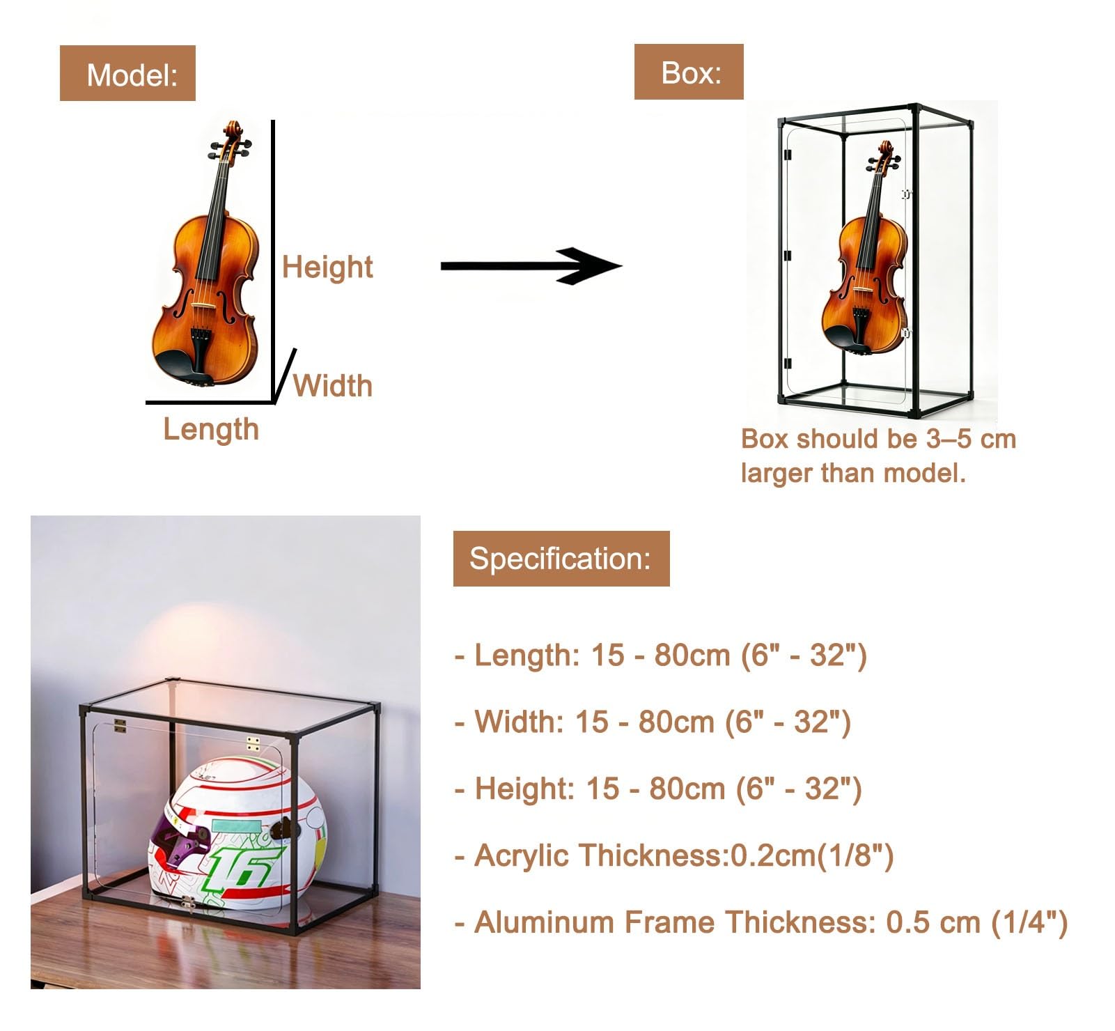 Teca Plexiglass Custodia Organizer Trasparente con Vista a 360°, Cerniera
