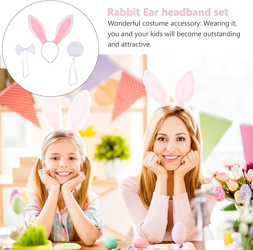 Miniatura 7 de PRETYZOOM Juego de 3 piezas de disfraz de conejo de Pascua, cola de moño y orejas de conejo, juego de cosplay para fiesta de Pascua, color negro