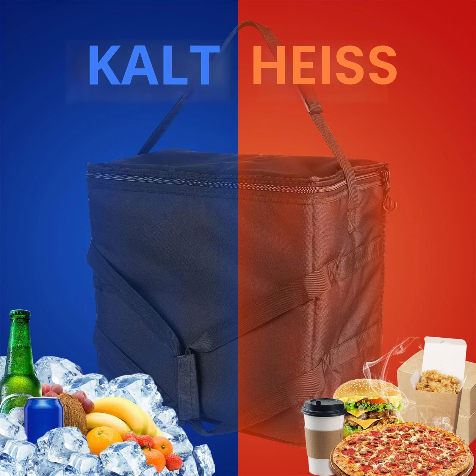 Groß Beheizte Isolierbox für Lieferungen - Isolierte Pizzaträger Liefertasche - 45 x 45 x 30 cm Kuchen Transportbox - Picknick Mittagessen Pizzakarton für den Transport