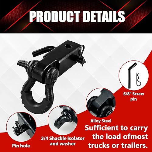 Miniatura 2 de YIYITOOLS Receptor de enganche de remolque de 2 pulgadas con pasador de tornillo de 58 pulgadas, grillete de 34, 45,000 libras de resistencia a la