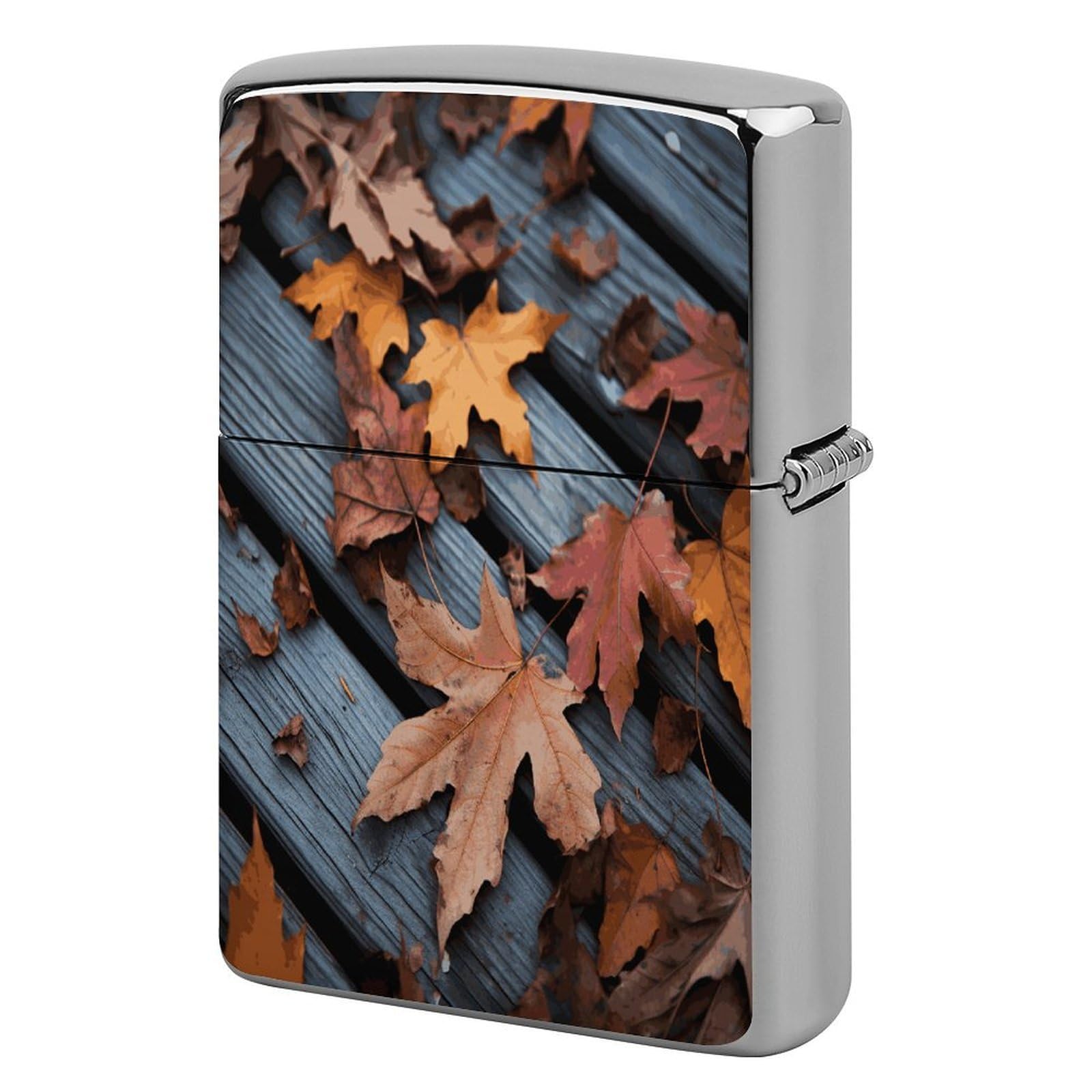 Fodpand Style Fall Leaves Wood Metal Lighter Case Cover Lighter Sleeve