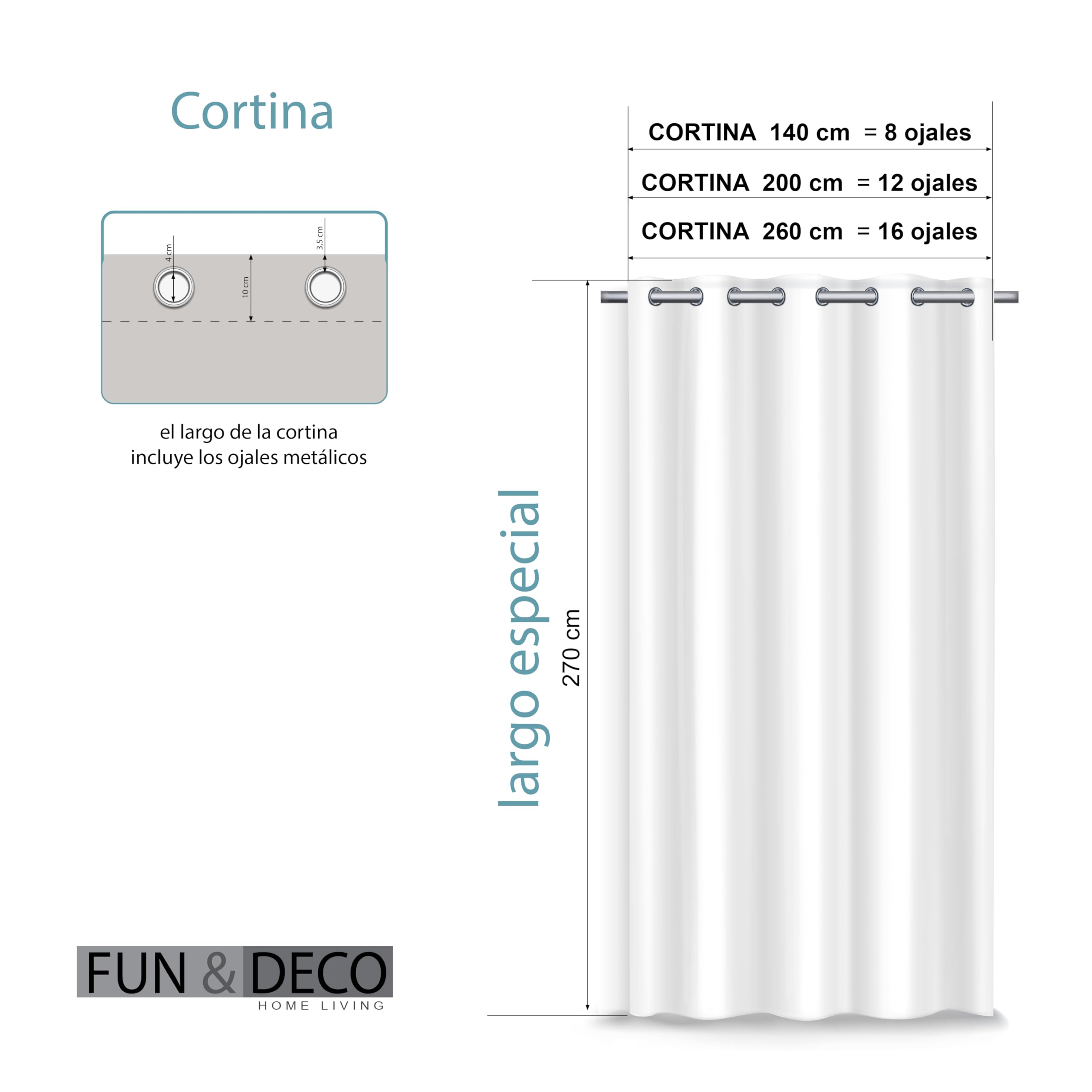 Fundeco - Cortina Salón - Color Beig - Medidas: 300x270-100% Poliéster (Alaia Beig)