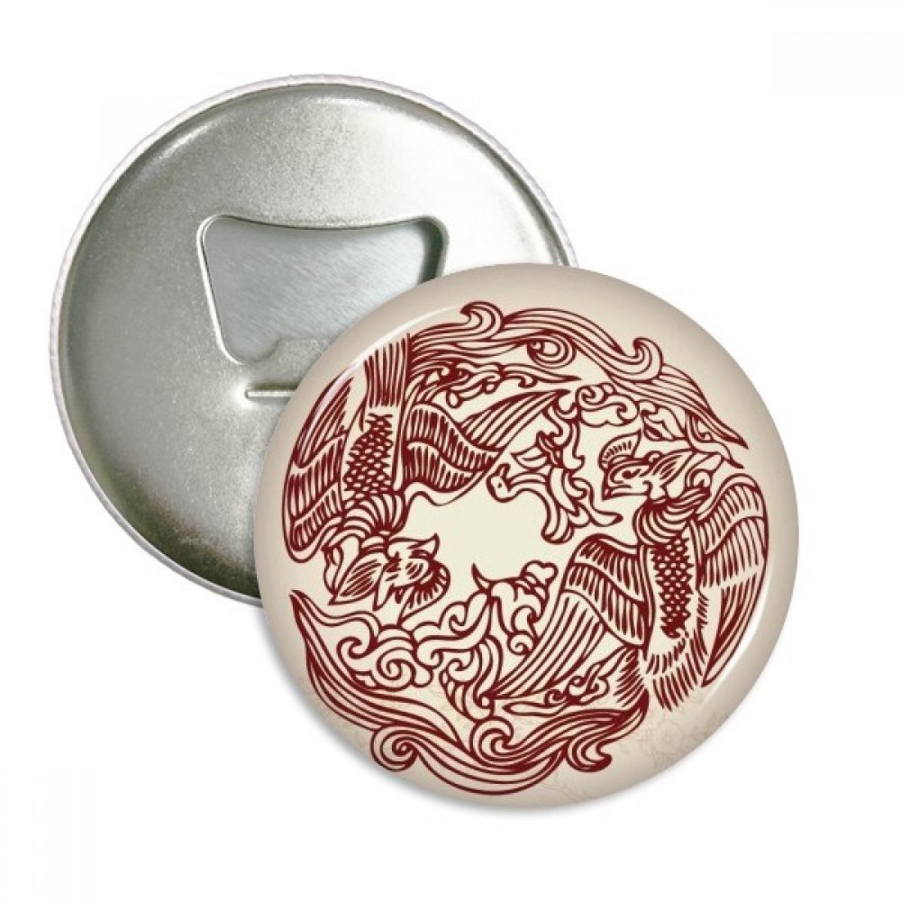Ouvre-bouteille ronde animal phoenix chinois et aimants frigo 3pcs
